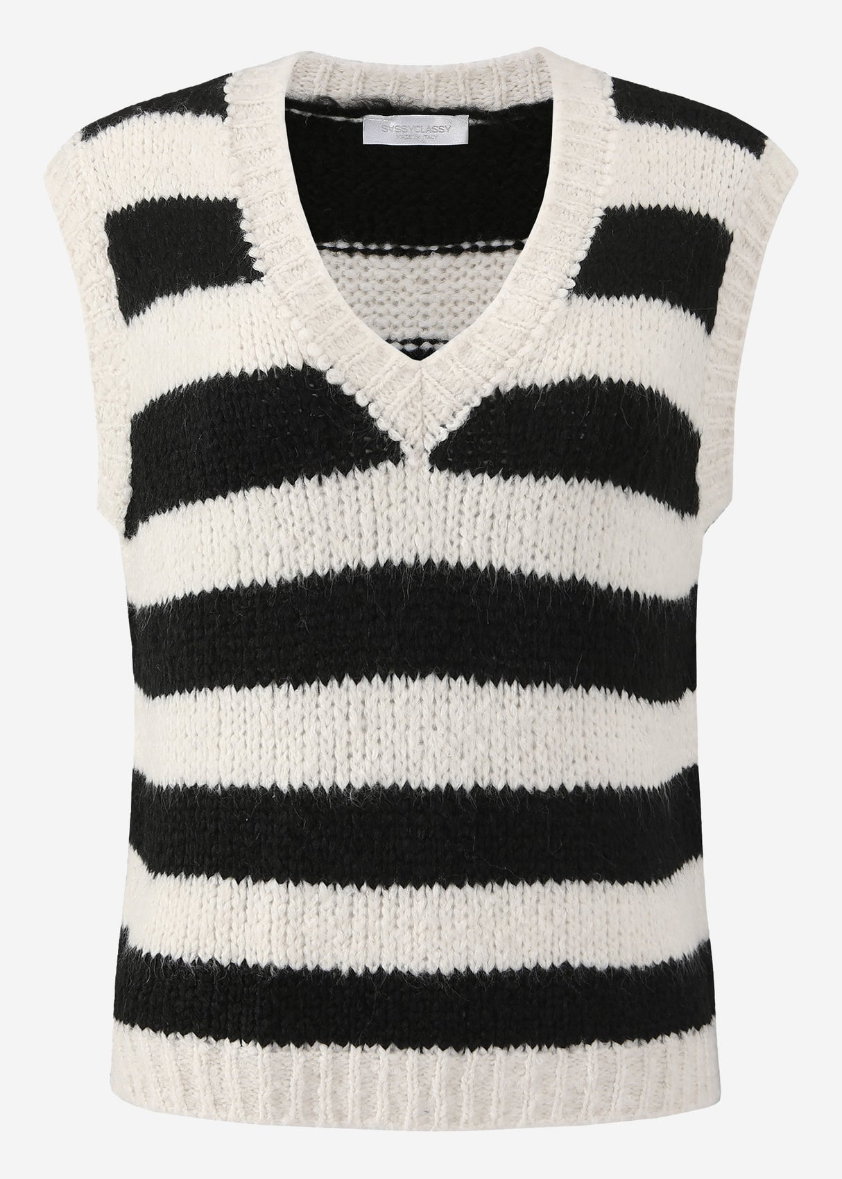 Gestreifter Pullunder mit V-Ausschnitt - schwarz