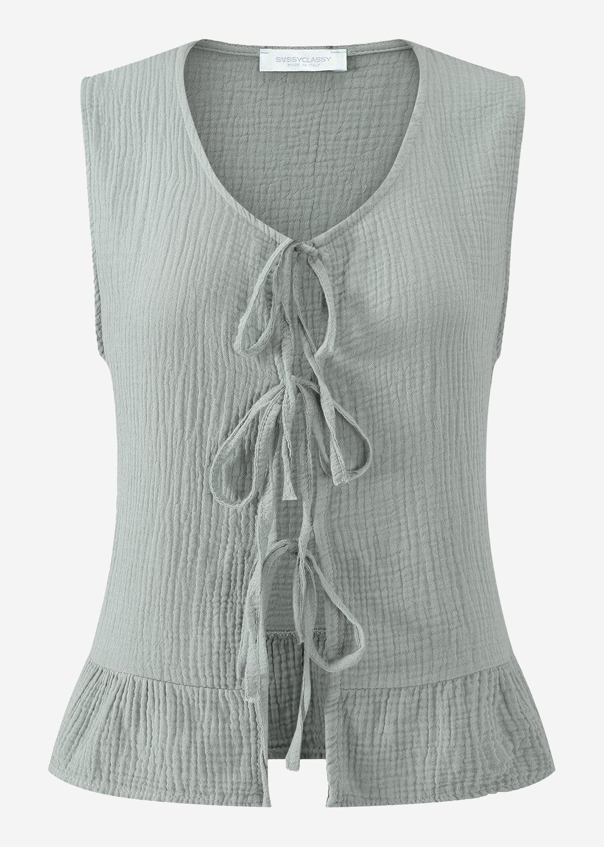 Musselin Top mit Schleifenverschluss - grau