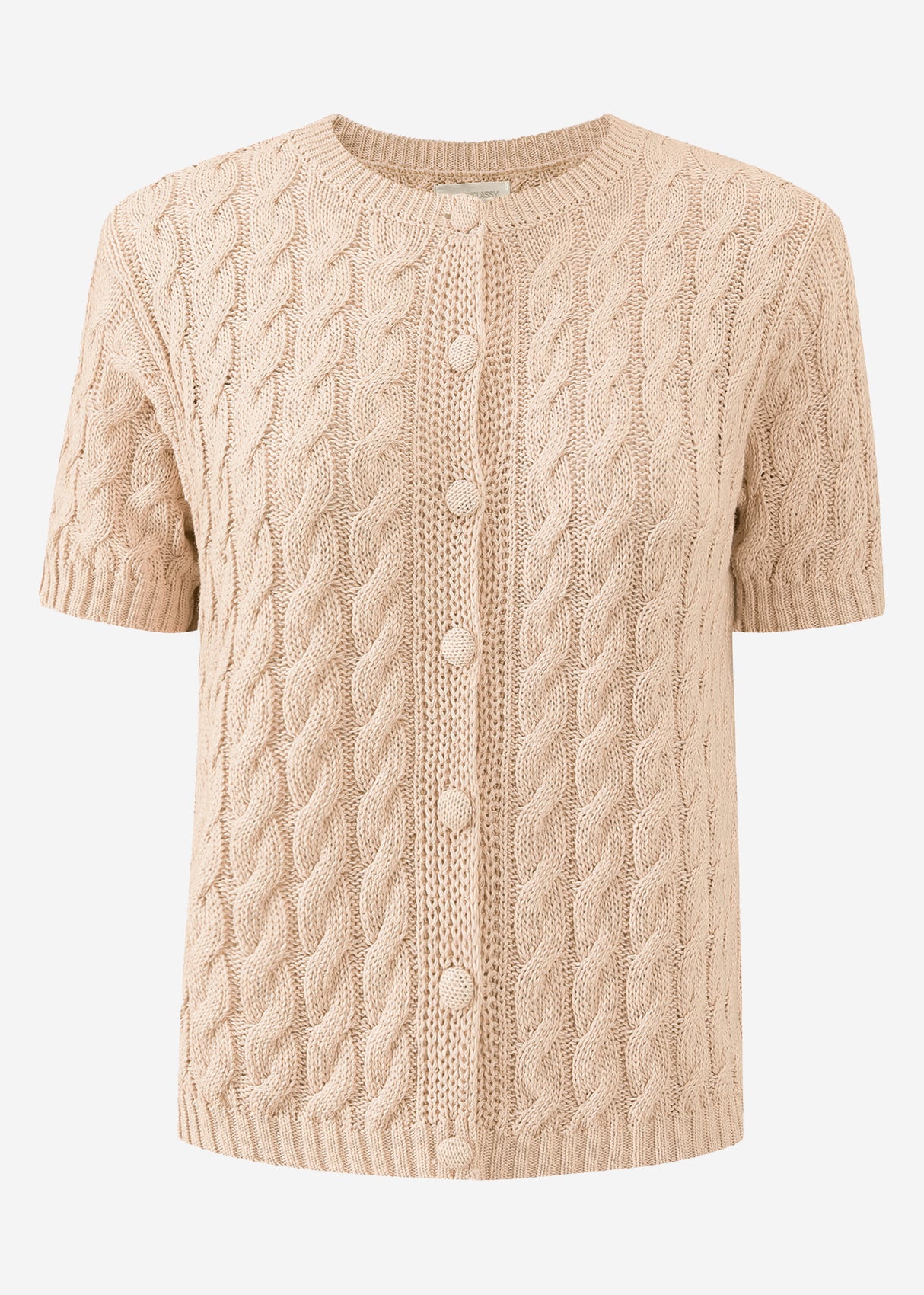 Short sleeve cardigan with cable knit pattern - beige