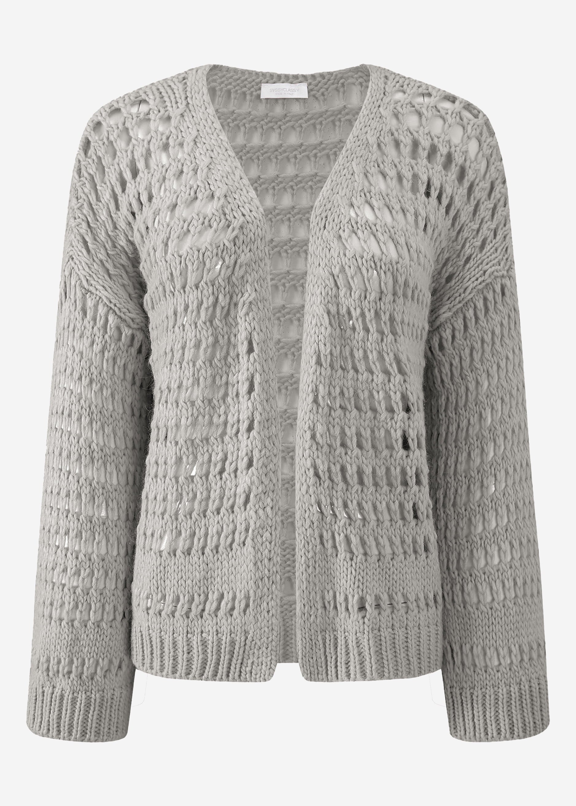 Lässige Strickjacke mit Lochstrickmuster - grau
