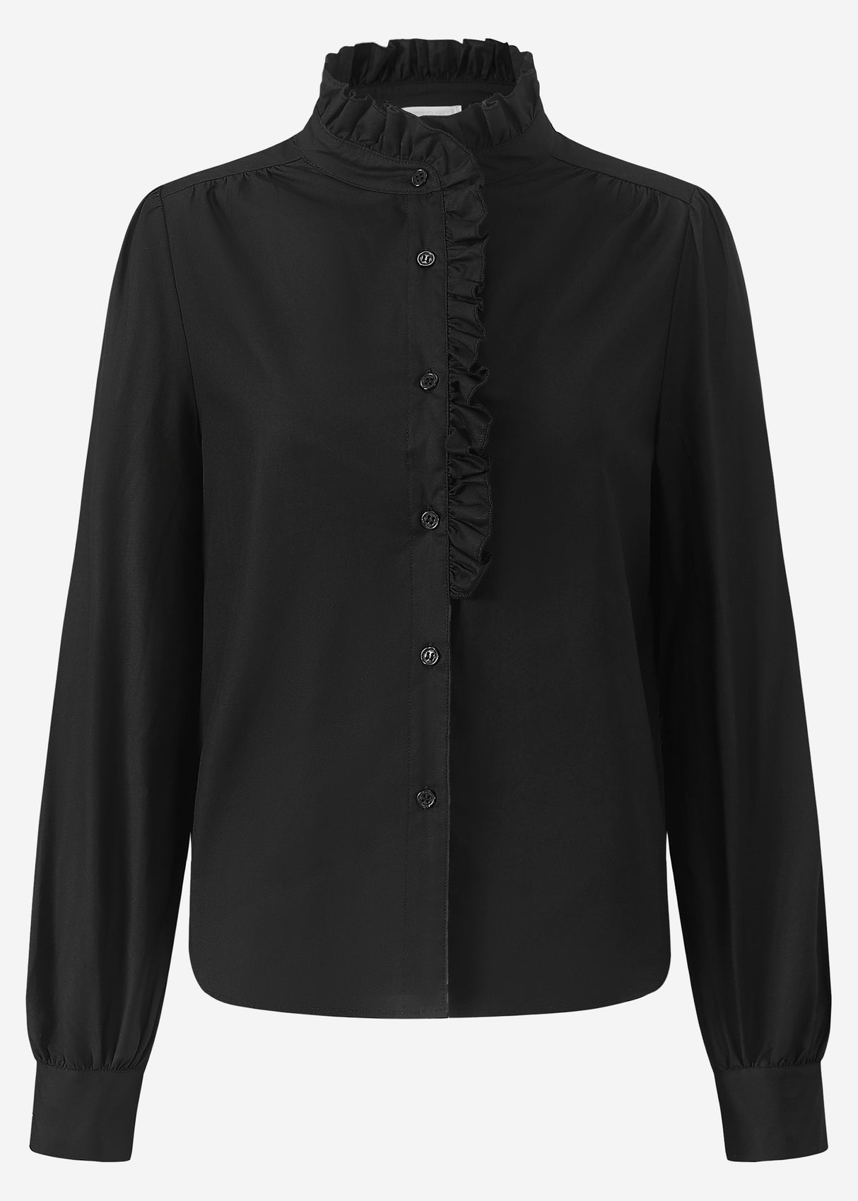 Cotton blouse with ruffles - black
