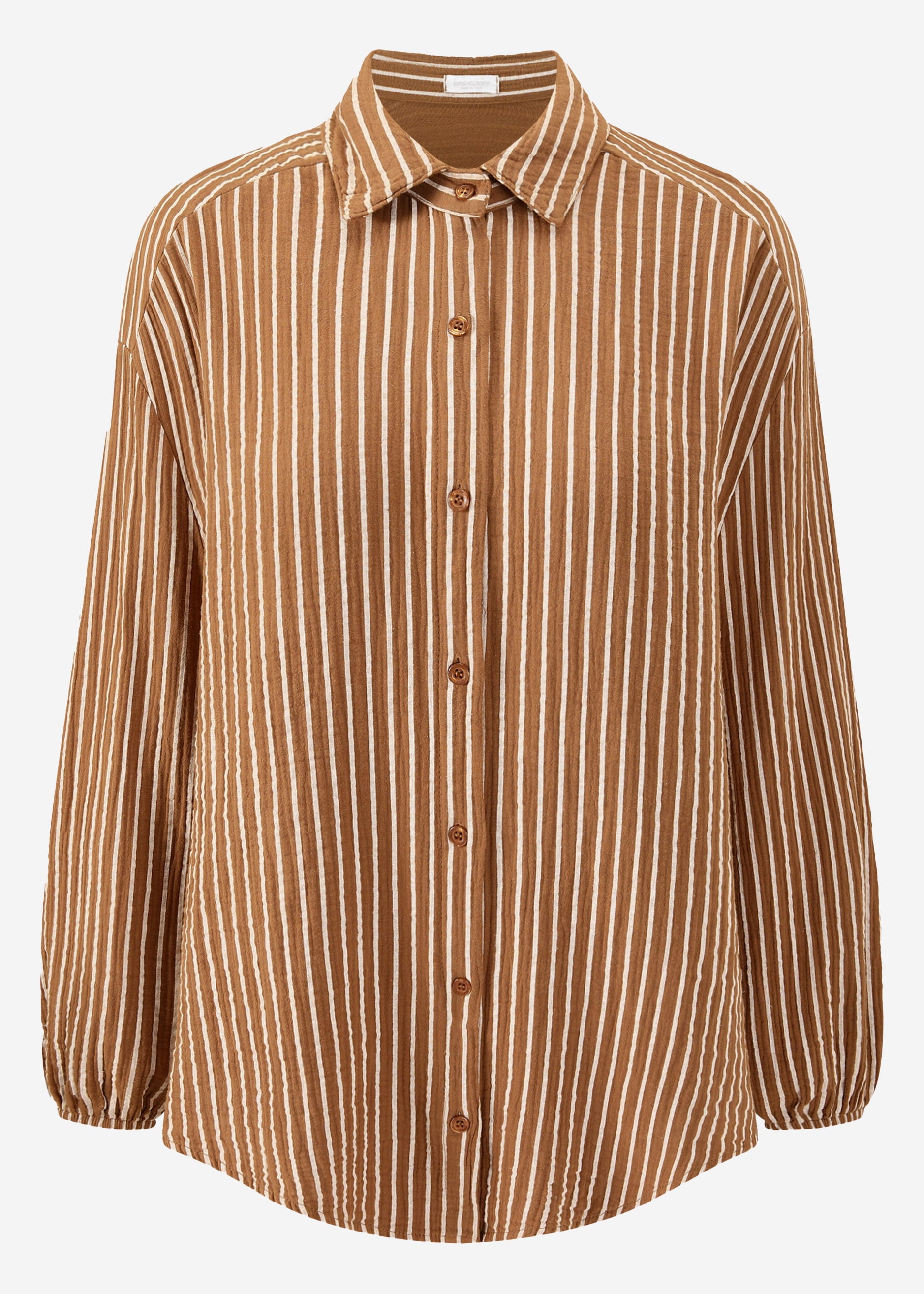 Striped oversize muslin blouse - cognac