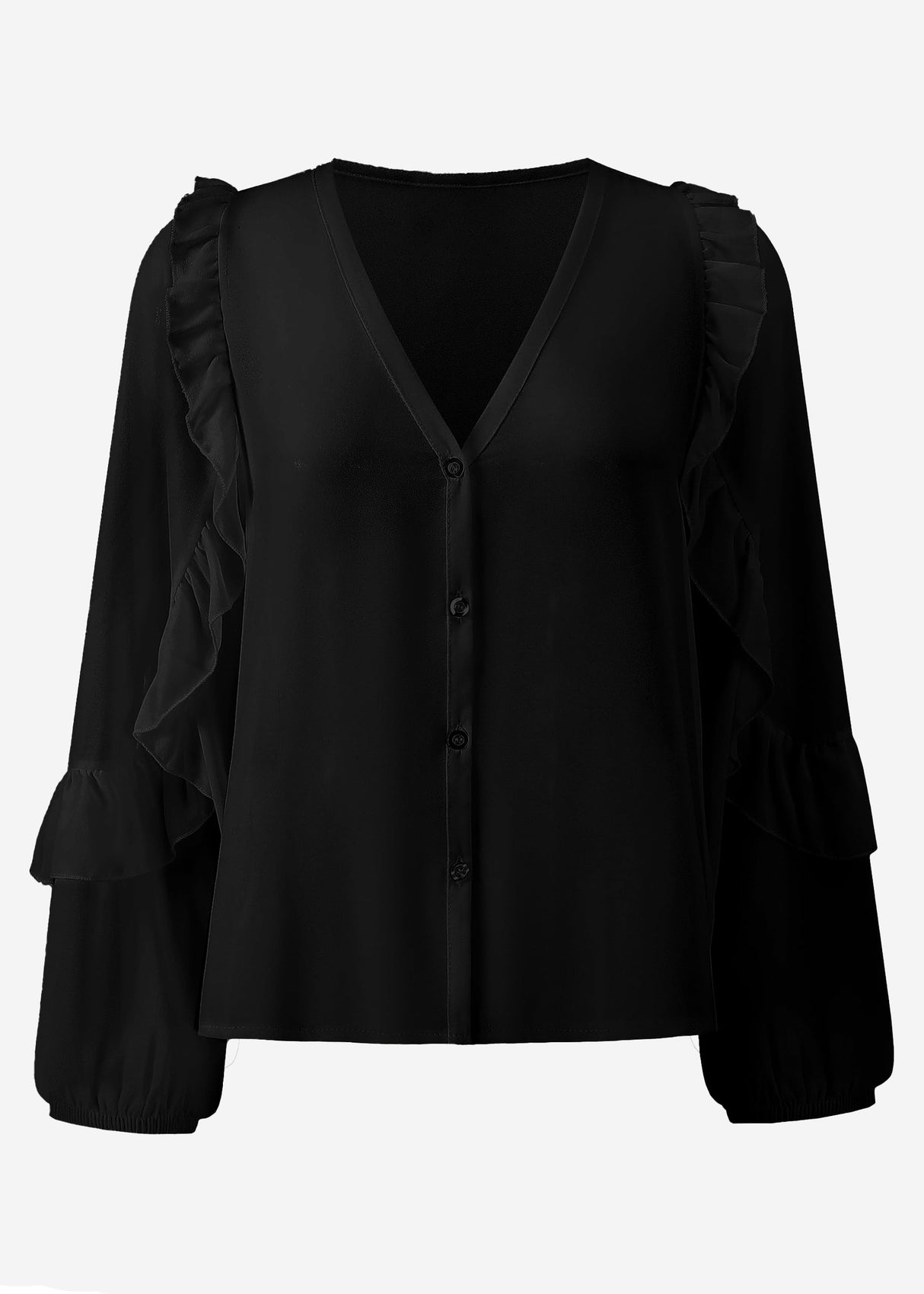 Chiffon blouse with flounces - black