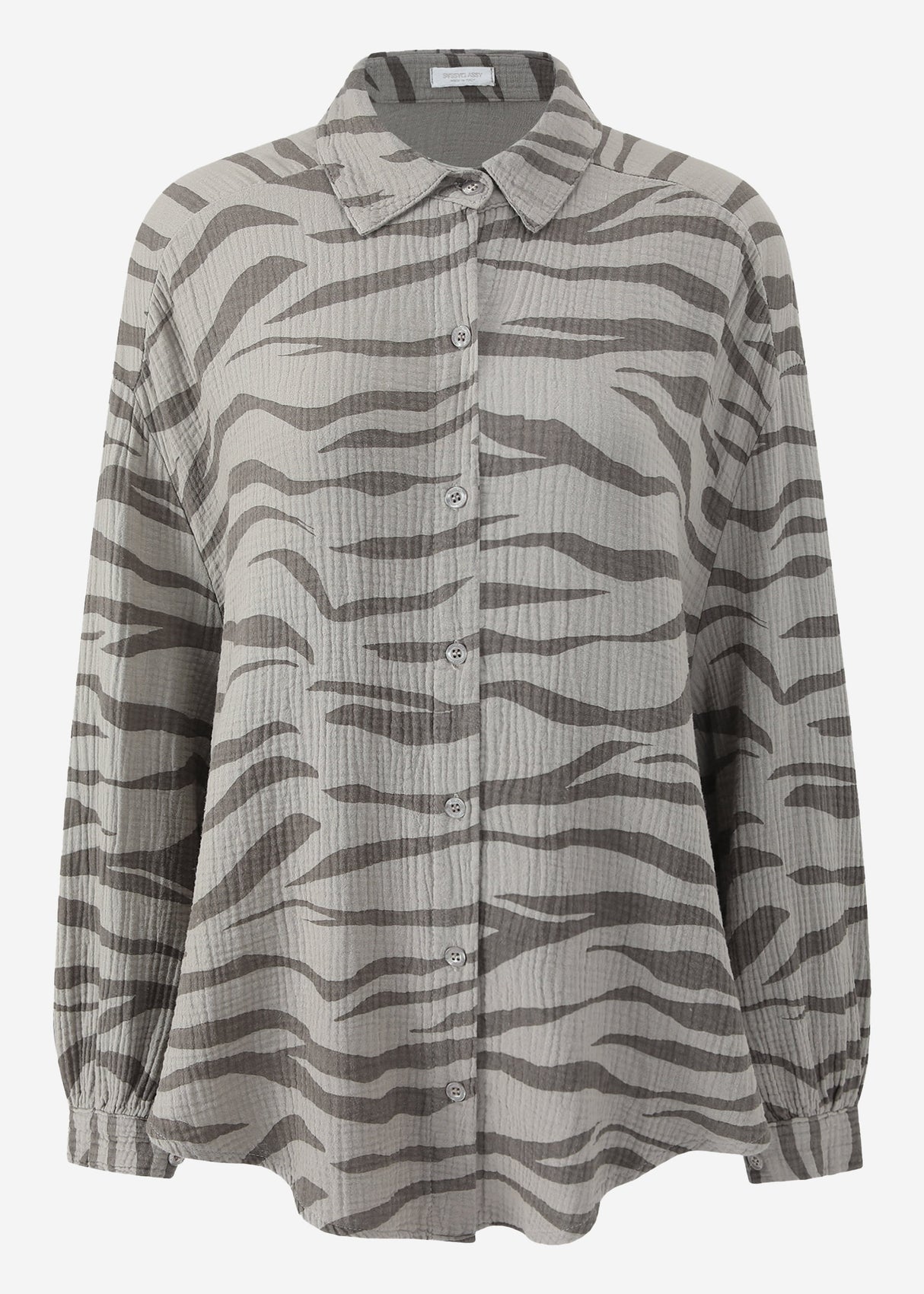 Oversize Musselin Bluse mit Zebra-Print - taupe