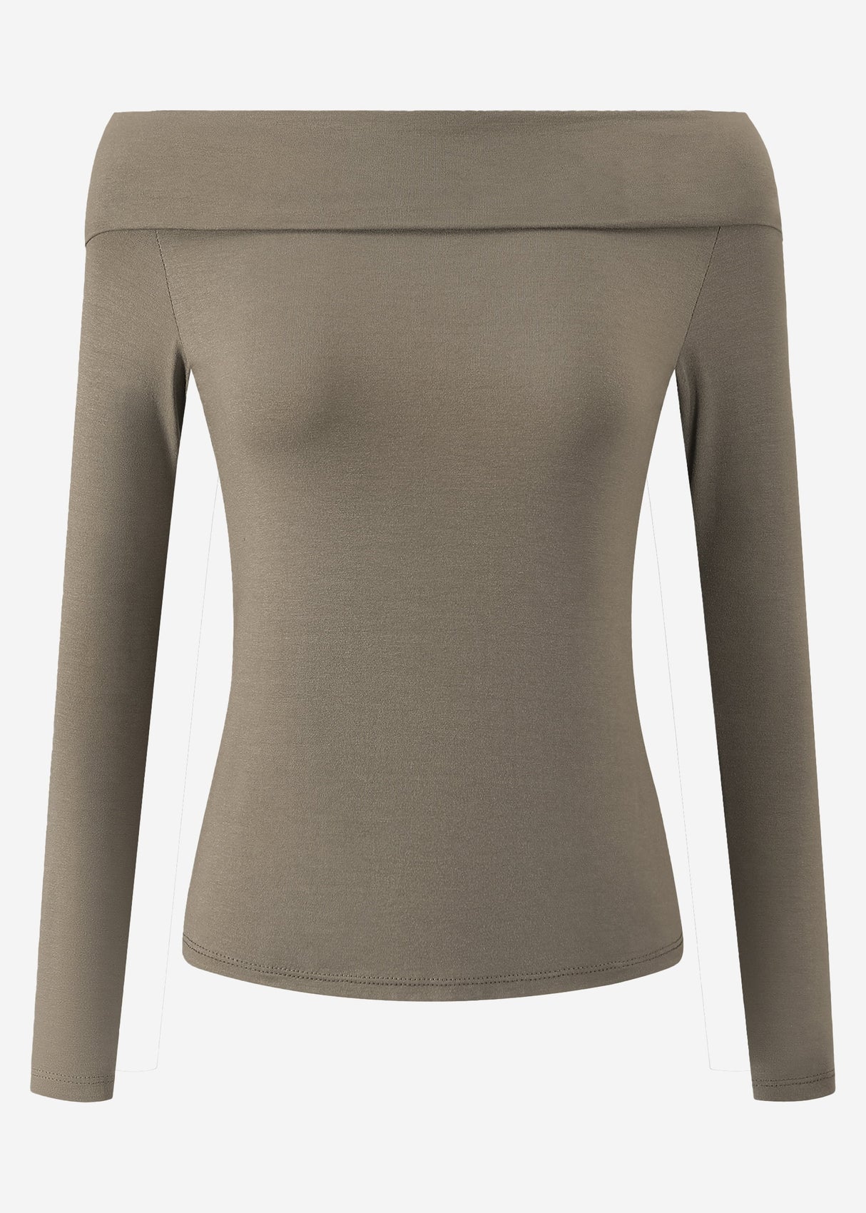 Long-sleeved shirt with Carmen neckline - taupe
