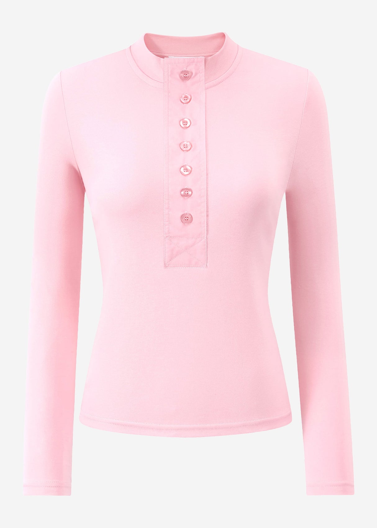 Langarm Shirt mit breiter Knopfleiste - rosa