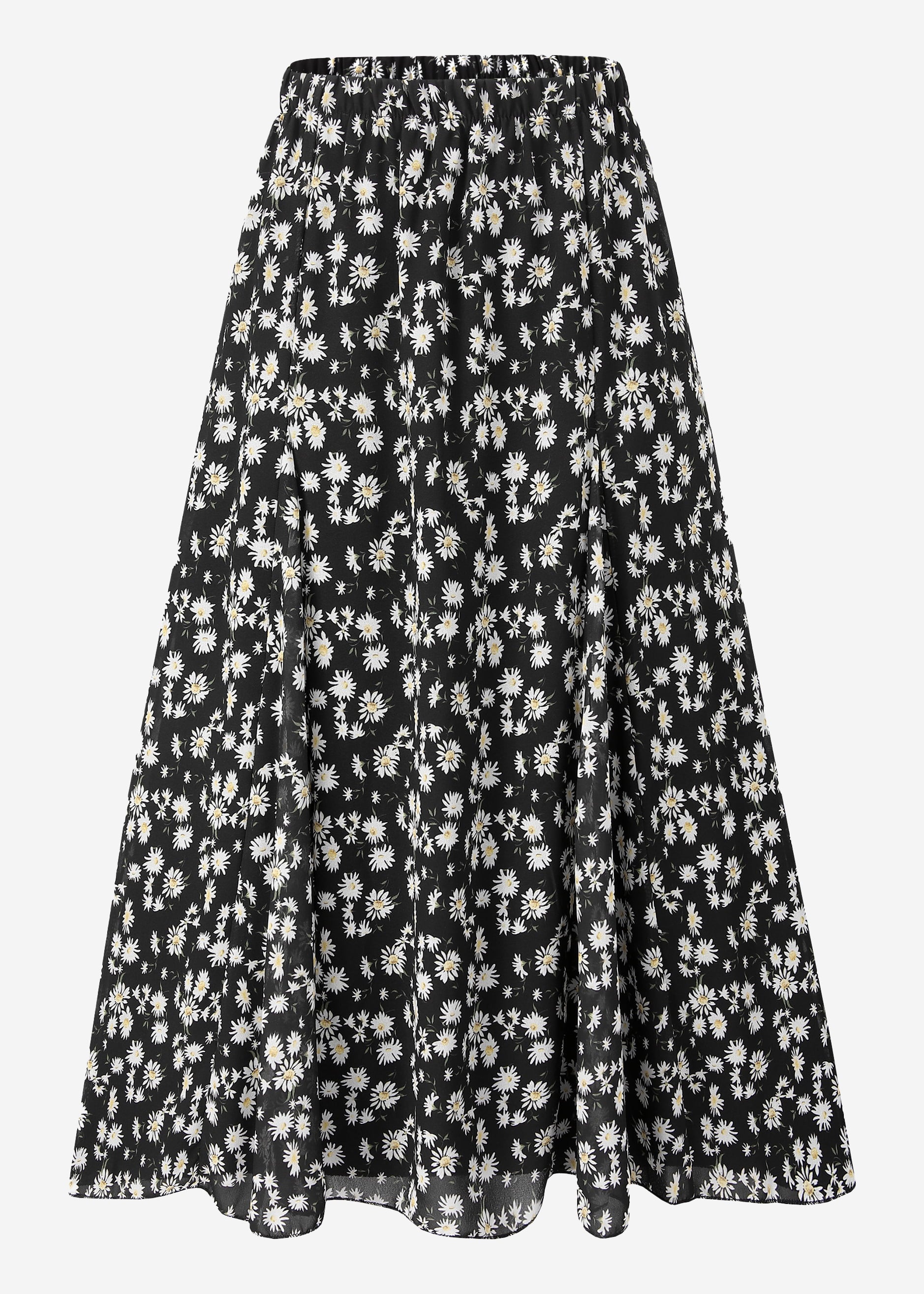 Long chiffon skirt with floral print - black