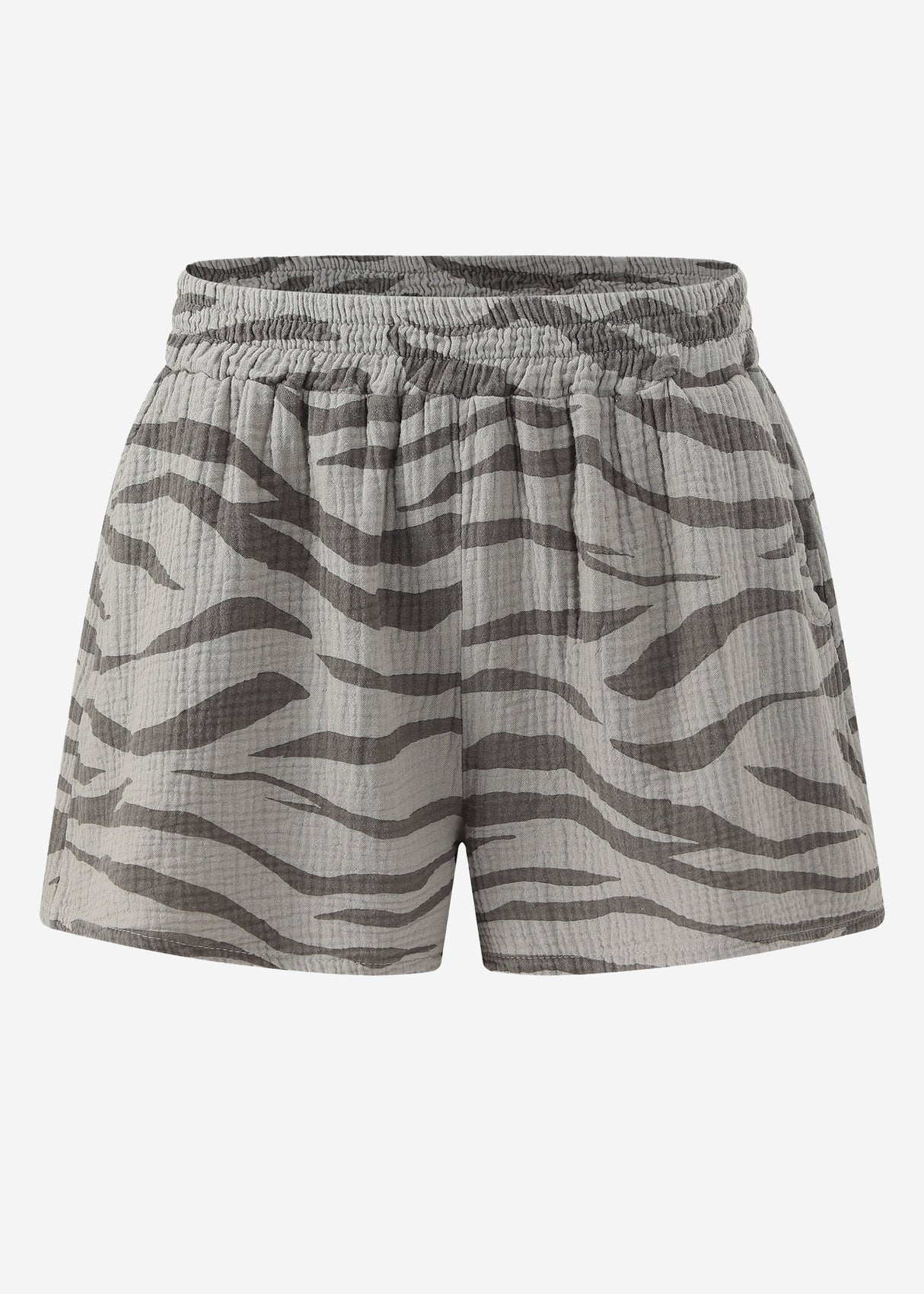 Musselin Shorts mit Zebra-Print - taupe
