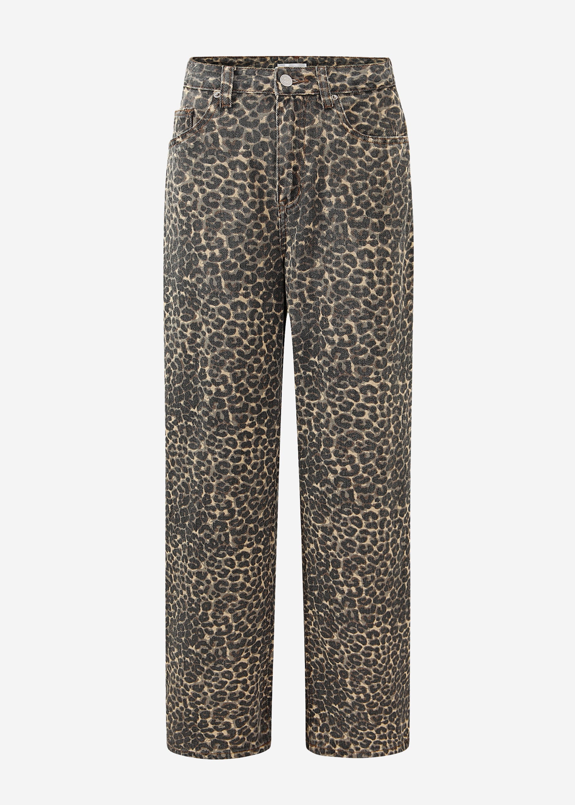 Wide Leg Jeans with a high covenant in Leo -Print - Beige