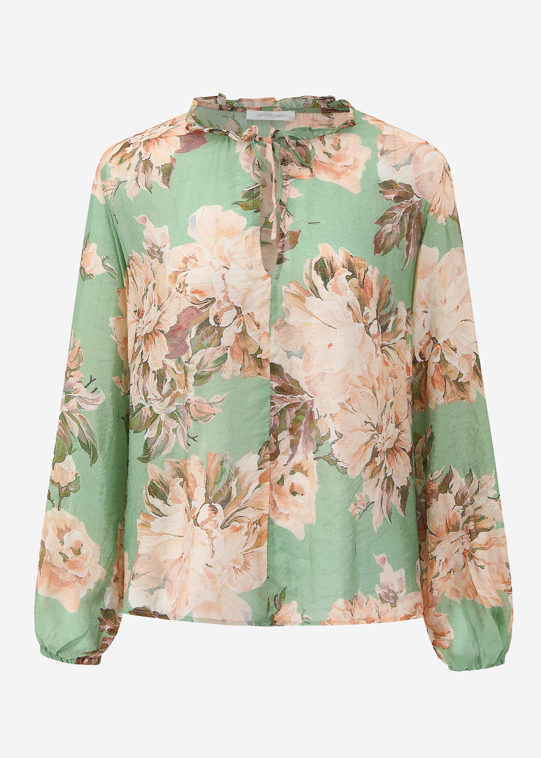 Transparent blouse with print - sage green