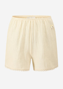 Muslin pyjama shorts with lace trim - butter yellow