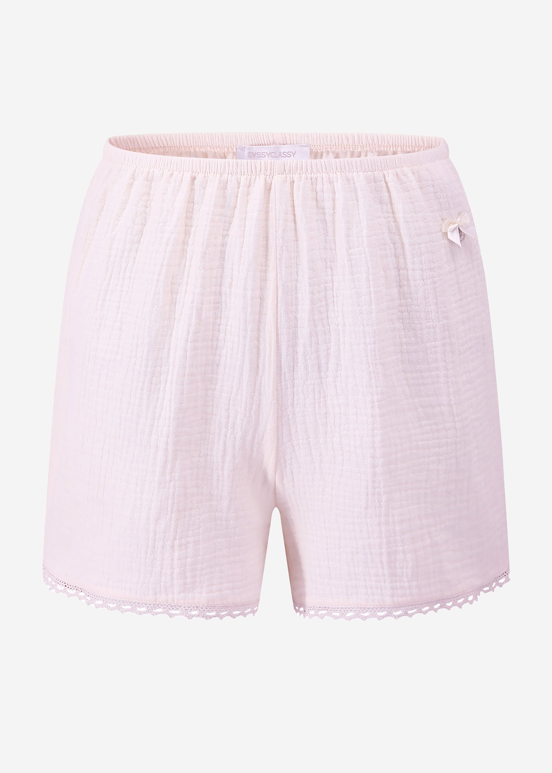 Muslin pyjama shorts with lace trim - pink