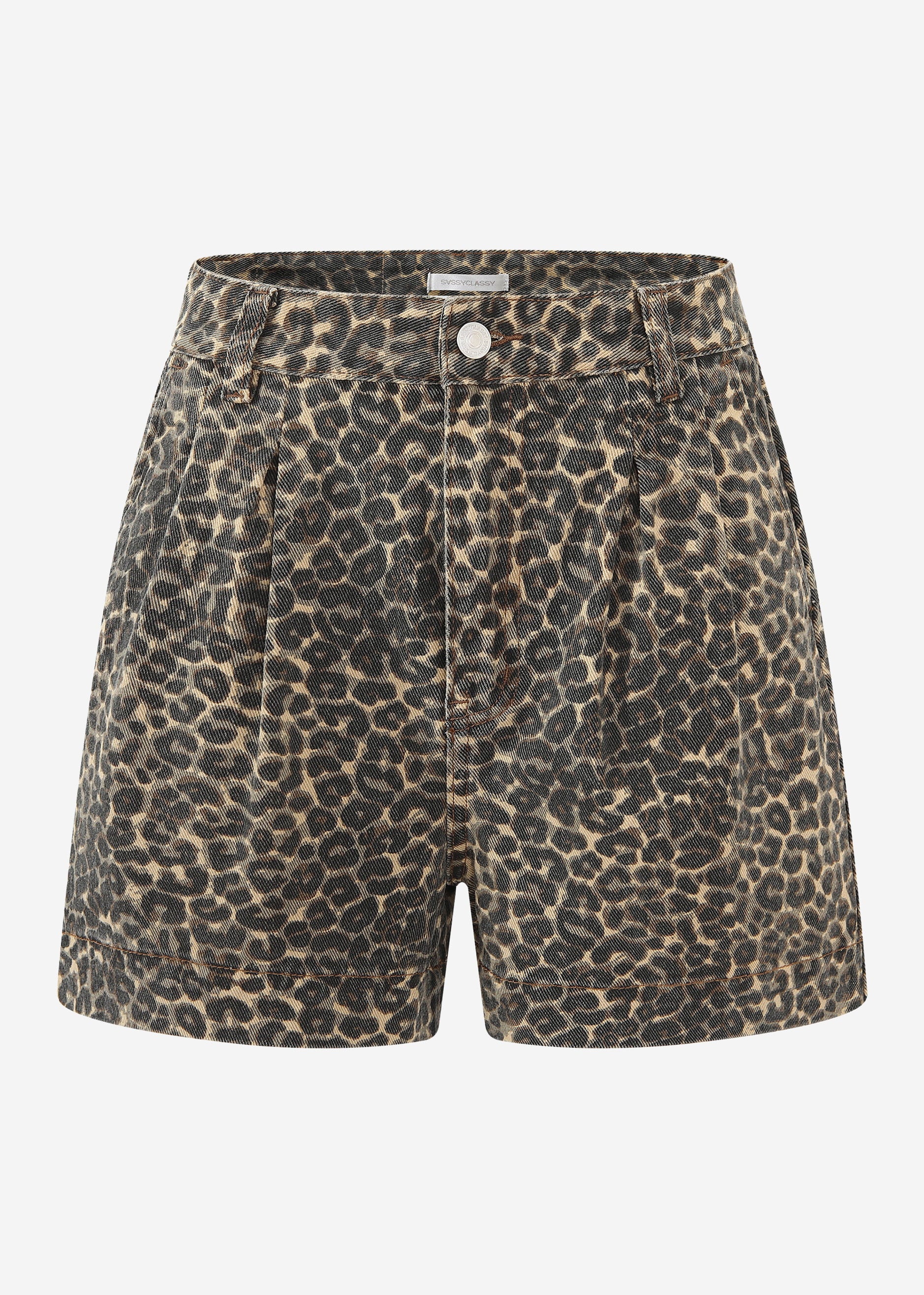 Wide high waist jeans shorts with Leo -Print - beige