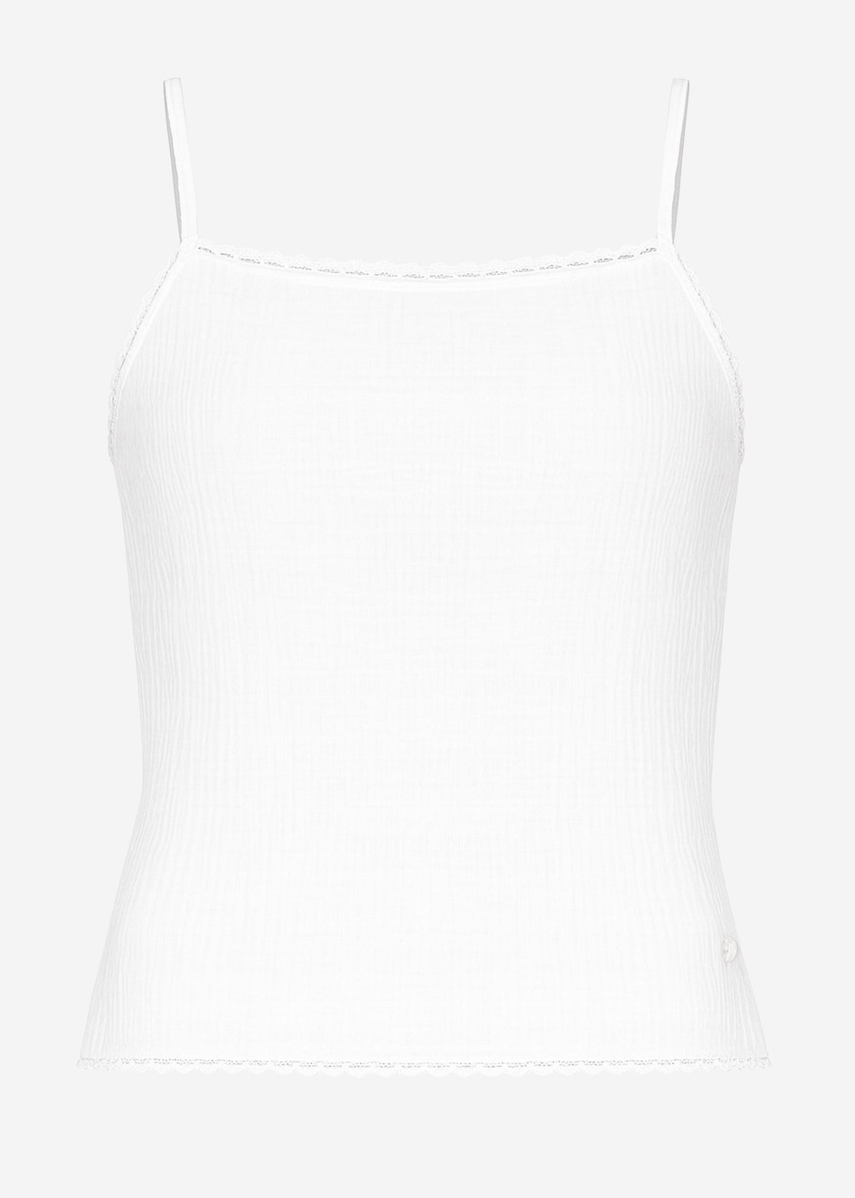 Musselin Pyjamatop mit Spitzenborte - weiß