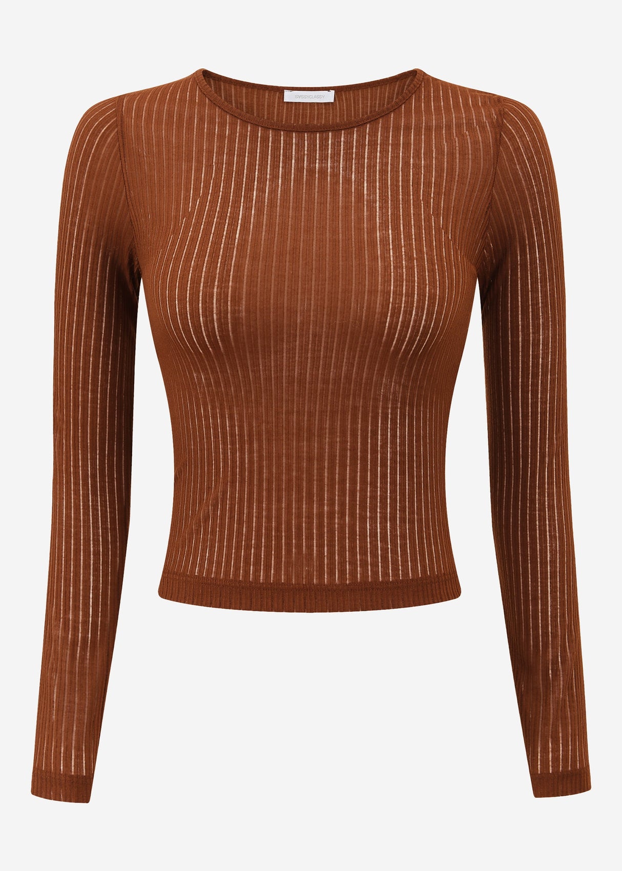 Slightly transparent long-sleeved shirt with ribbed texture - brown