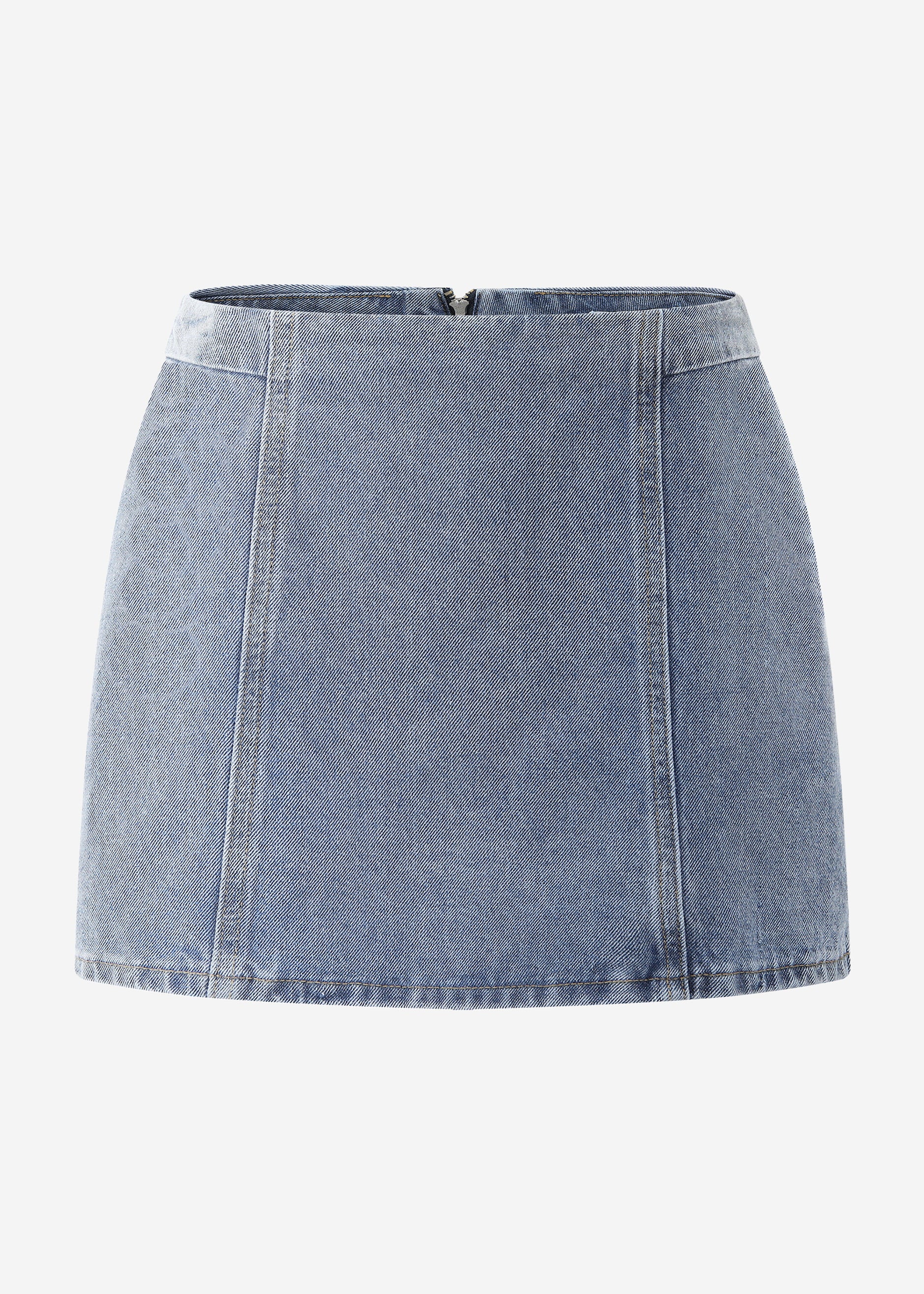 Kurzer Jeans Rock mit Teilungsnähten - hellblau