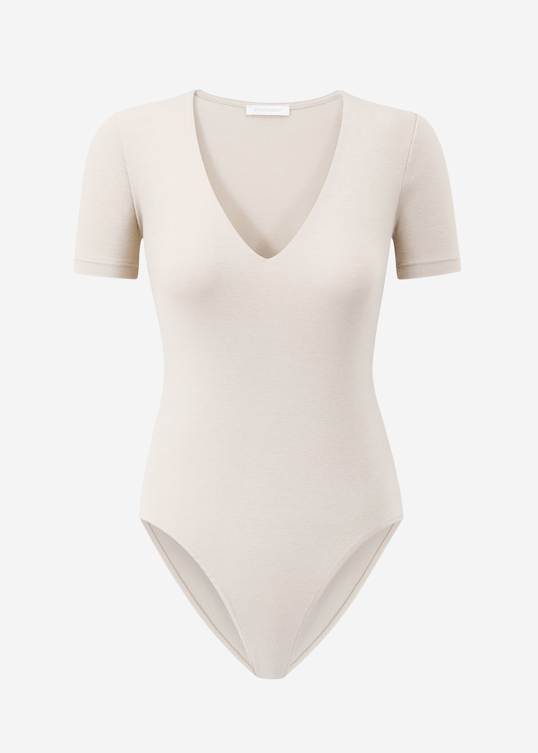 Short sleeve bodysuit with V-neck - light beige