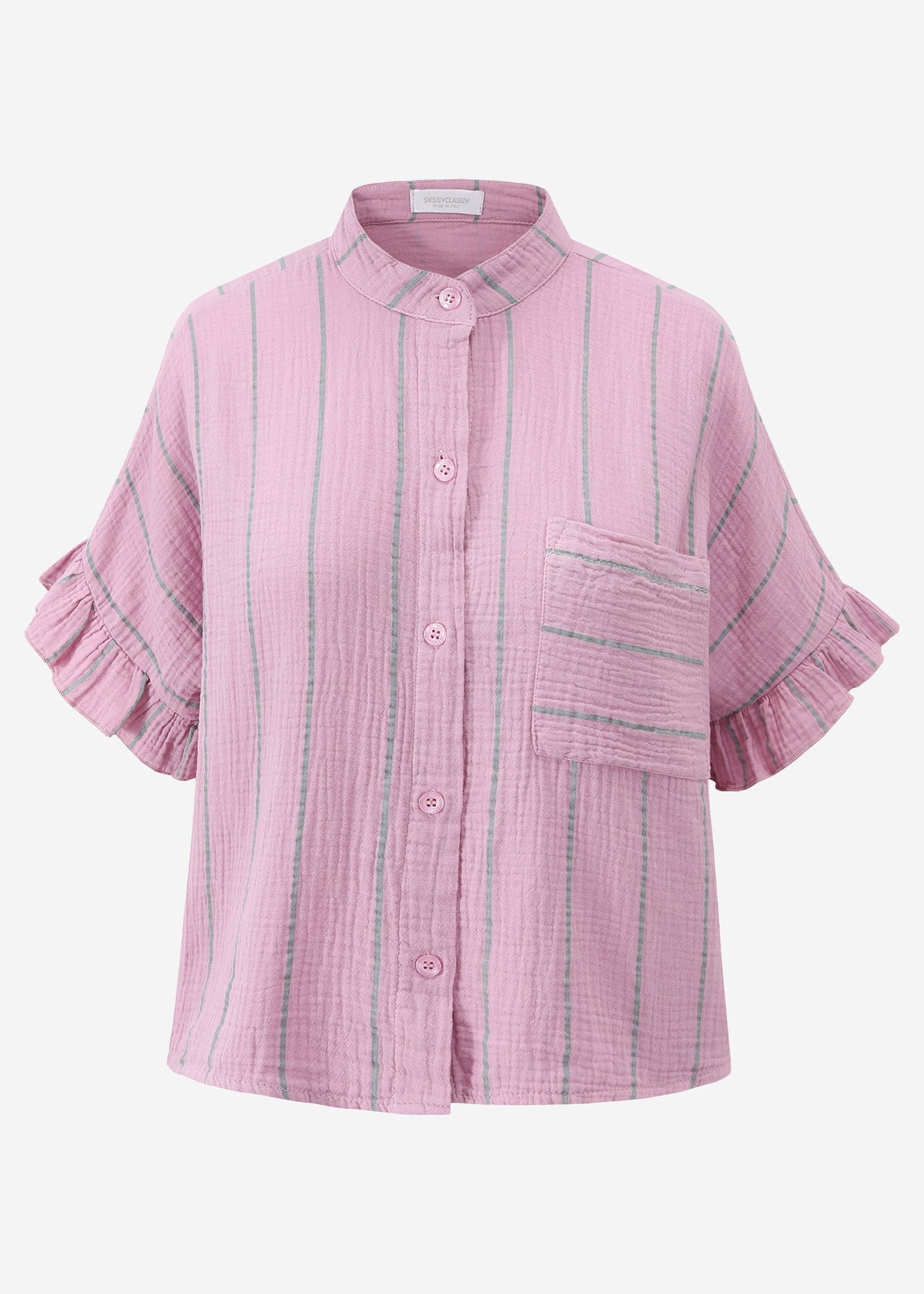 Striped Musselin Blouse with rush - pink