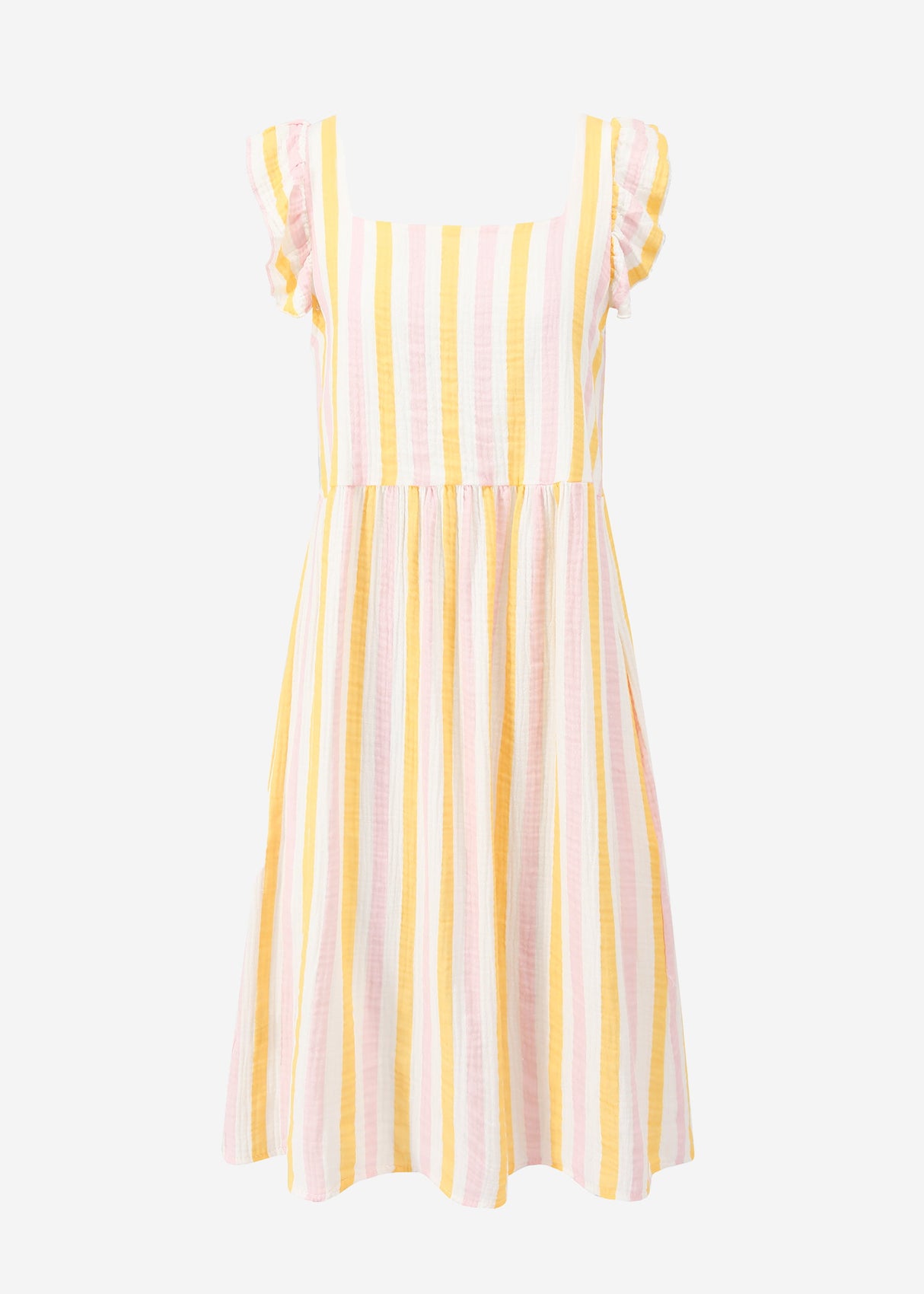 Gestreiftes Musselinkleid - rosa-gelb