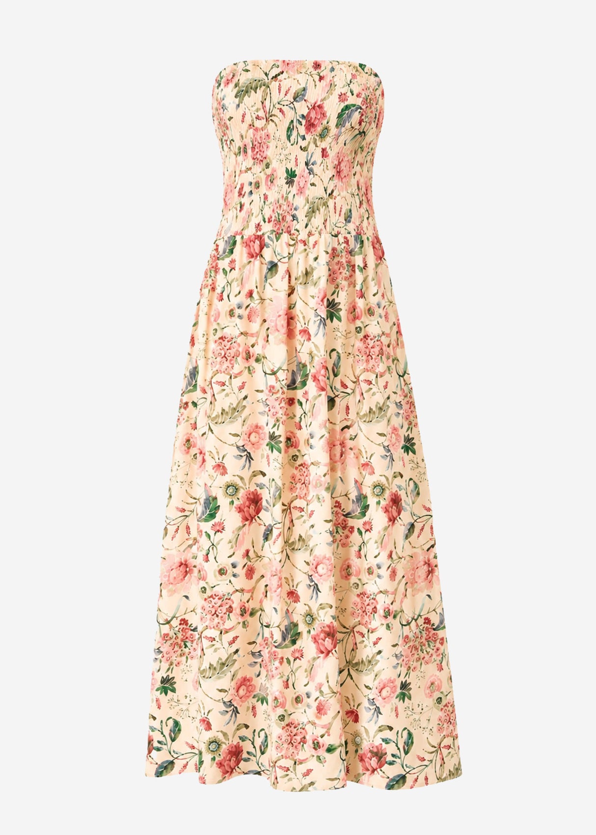 Silent bandeau dress with a floral print - beige
