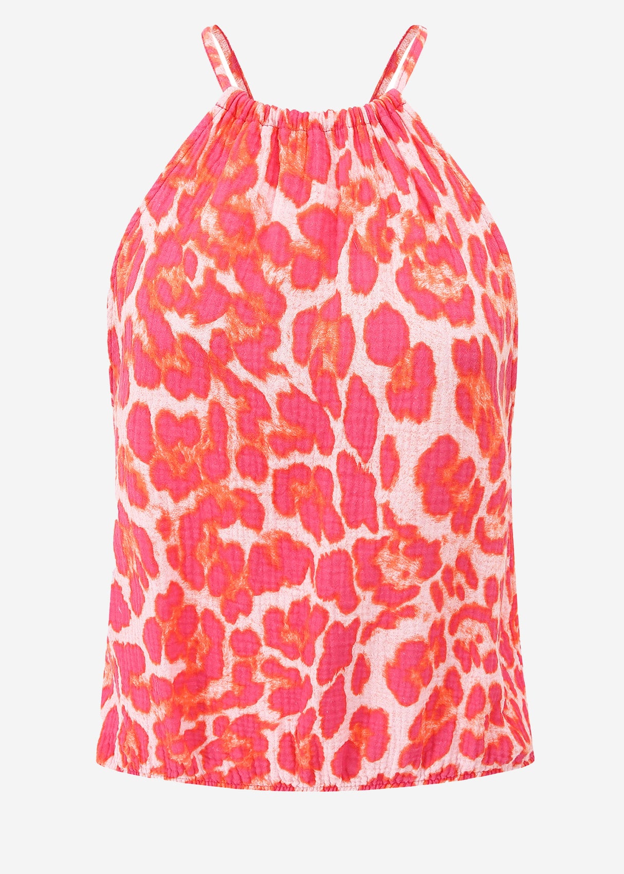 Shoulder -free Musselin Top with Leo -Print - Pink