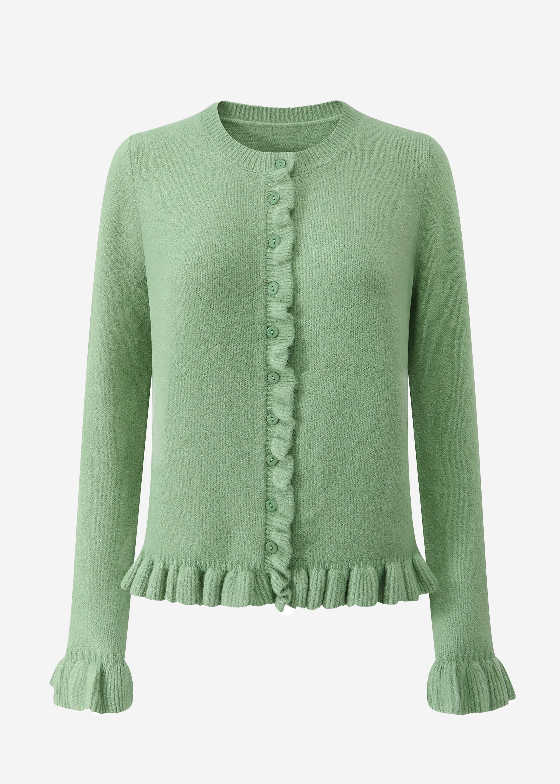 Cardigan mit Rüschen - salbeigrün