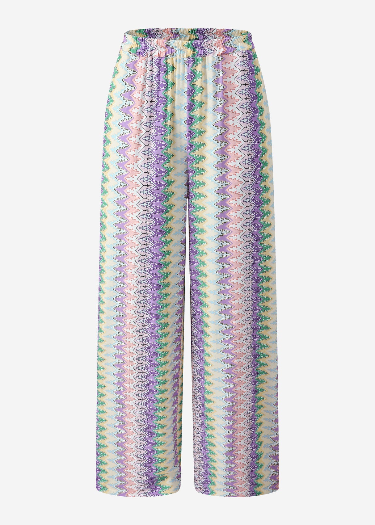 Wide trousers with multicolor pattern-lilac-pink
