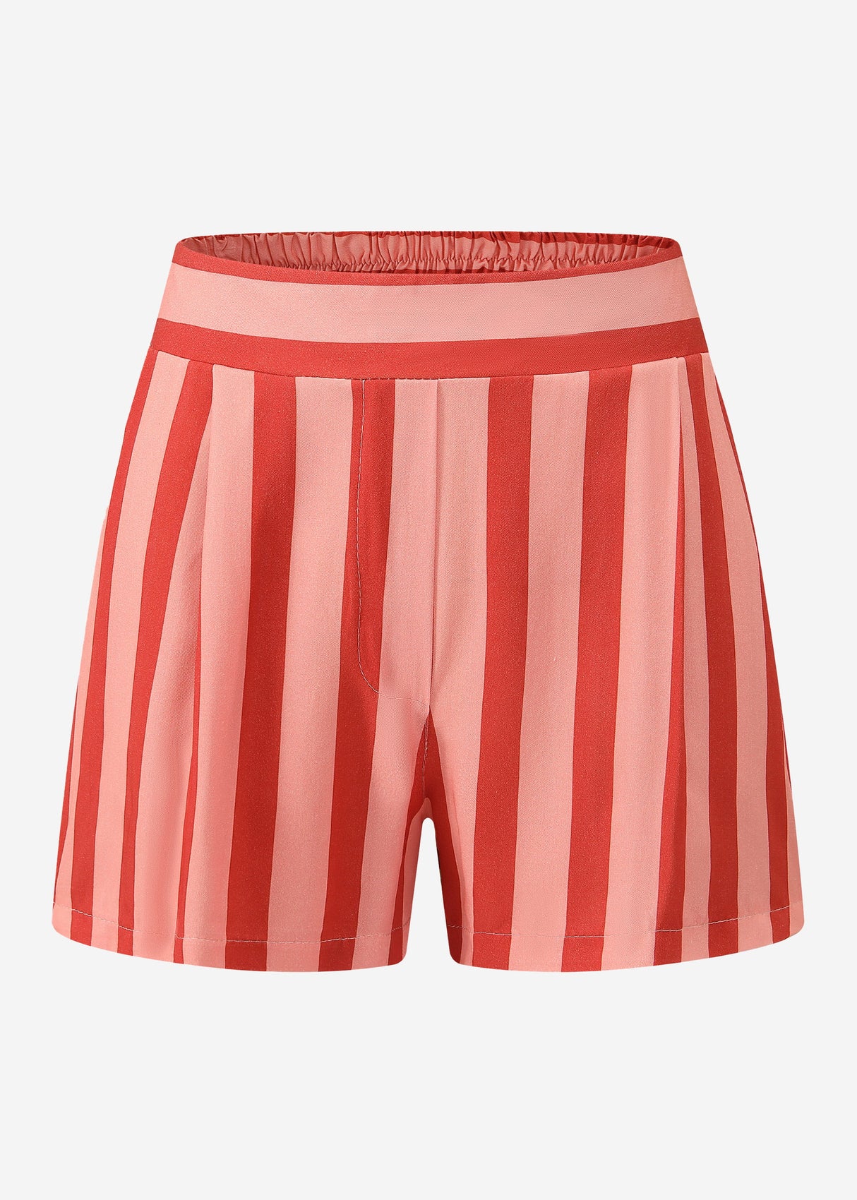 Striped shorts with bundle folds - red