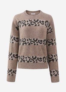 Jumper with leopard print stripes - taupe