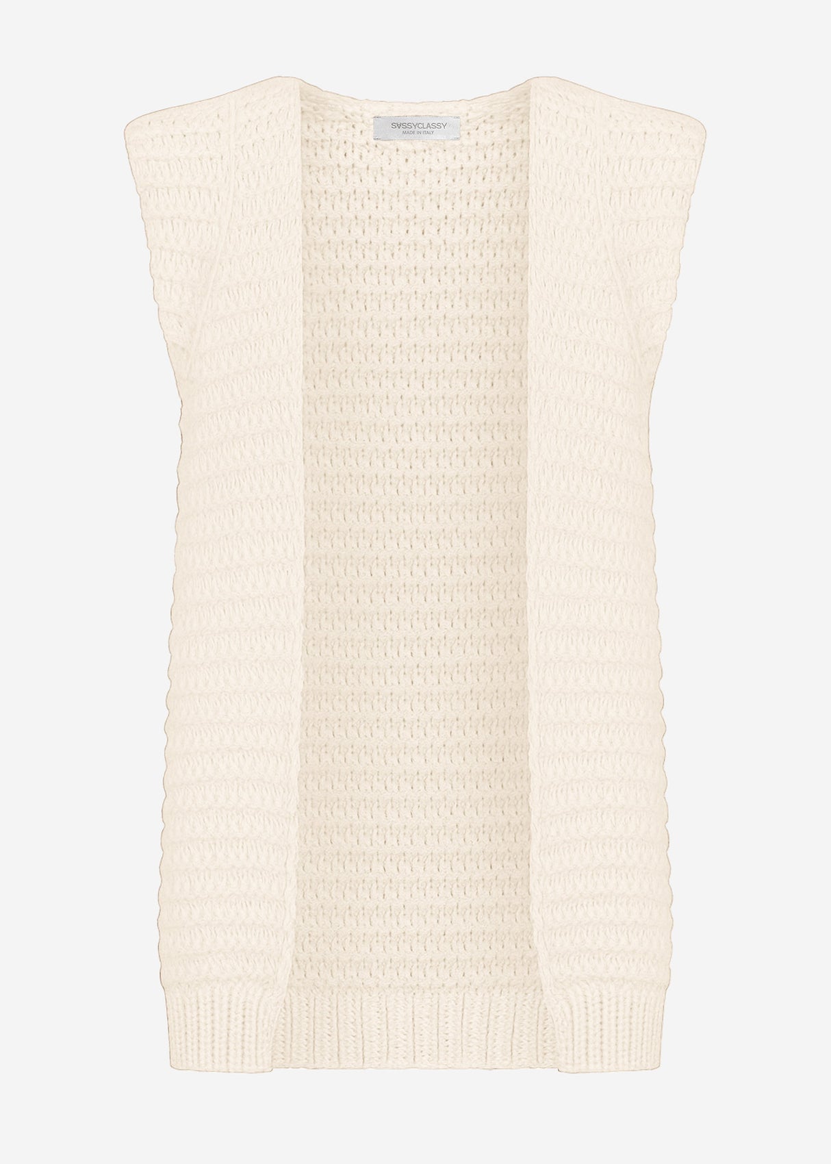 Long sleeveless knitted vest with structured shoulders - off-white