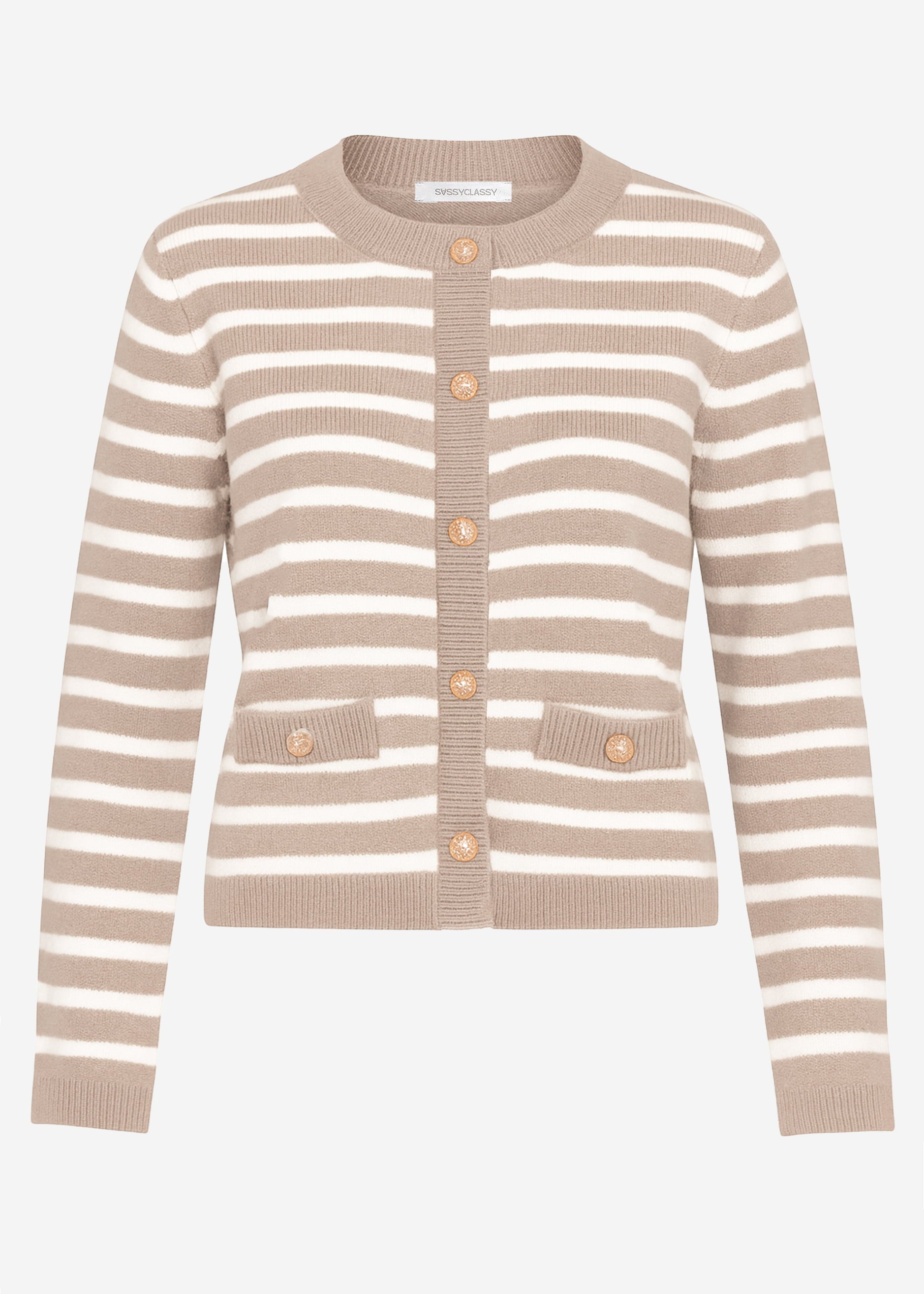 Elegant cardigan with striped pattern - beige