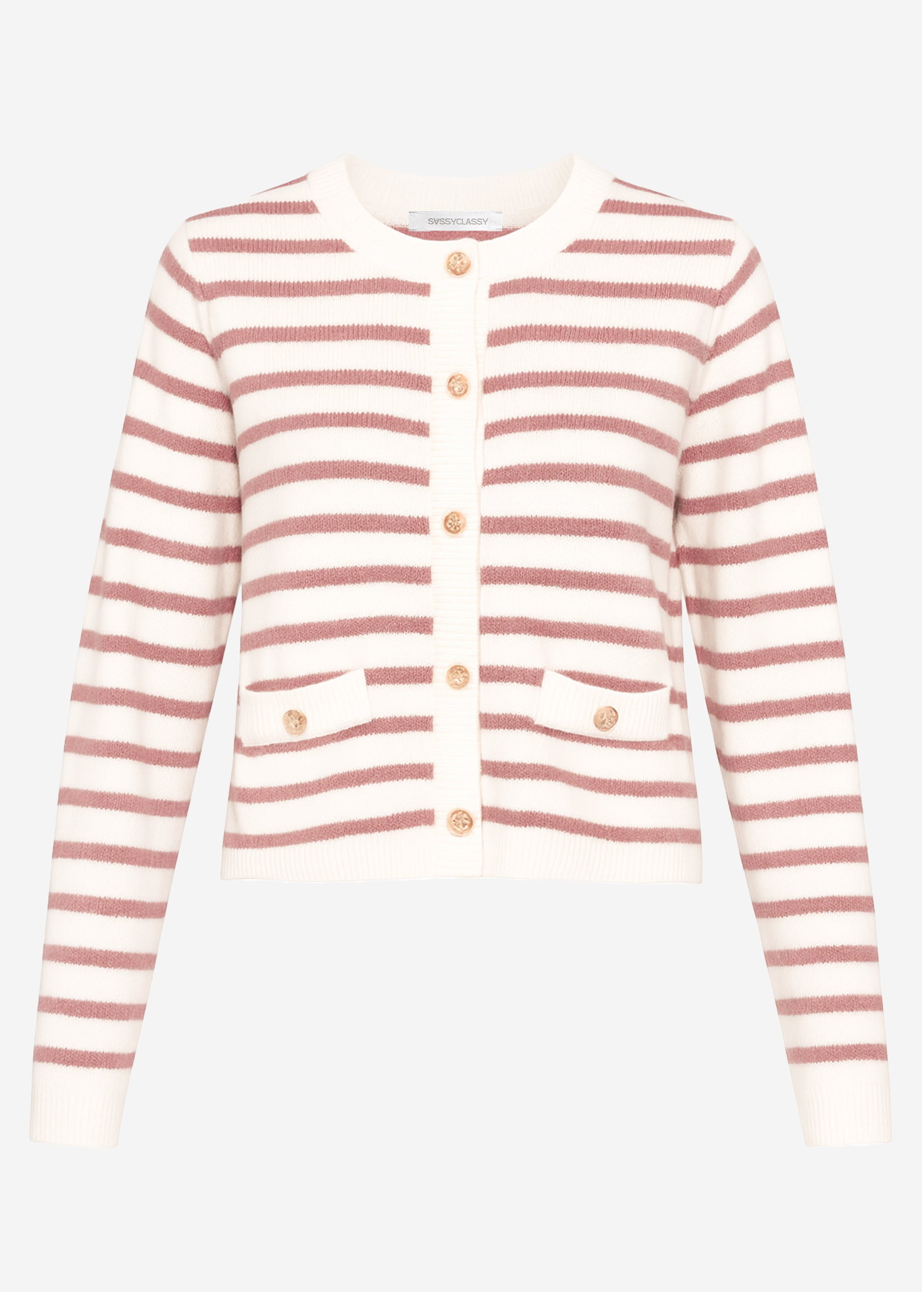 Elegant cardigan with striped pattern - off-white