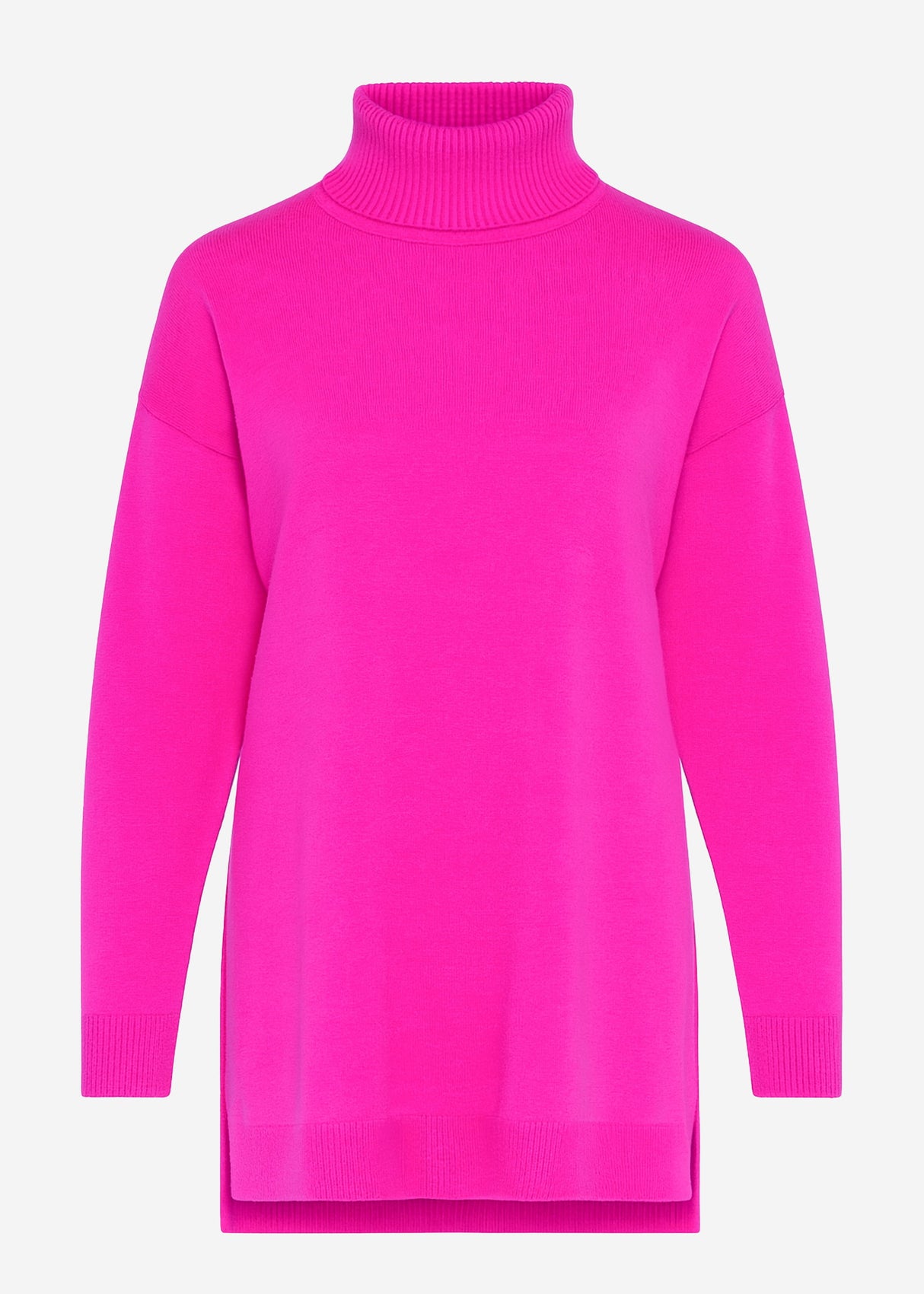 Oversized turtleneck sweater with long side slits - pink