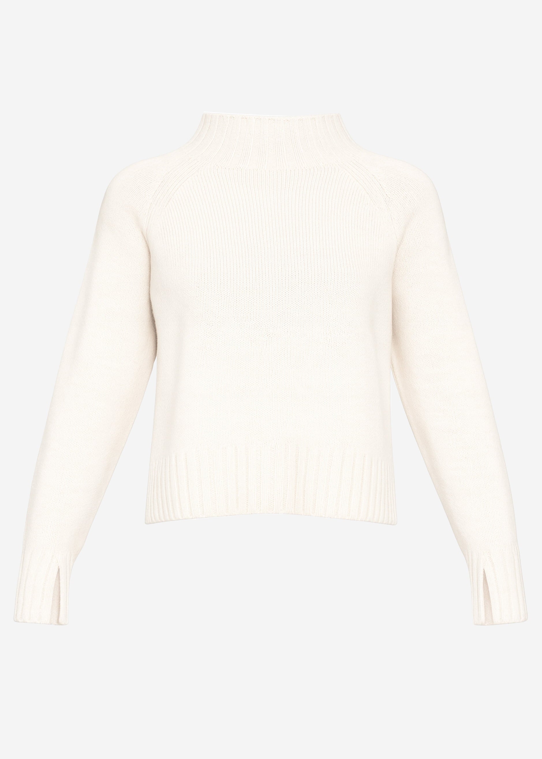 Sweater with stand-up collar and sleeve slits - off-white