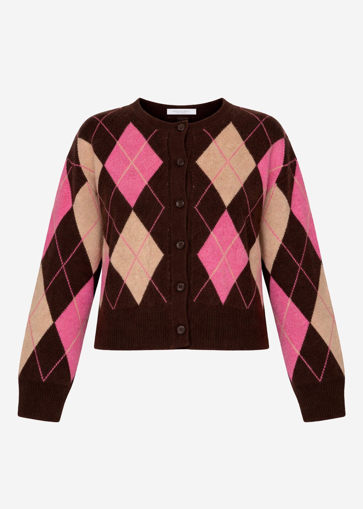 Oversize Cardigan mit Rautenmuster - braun-pink