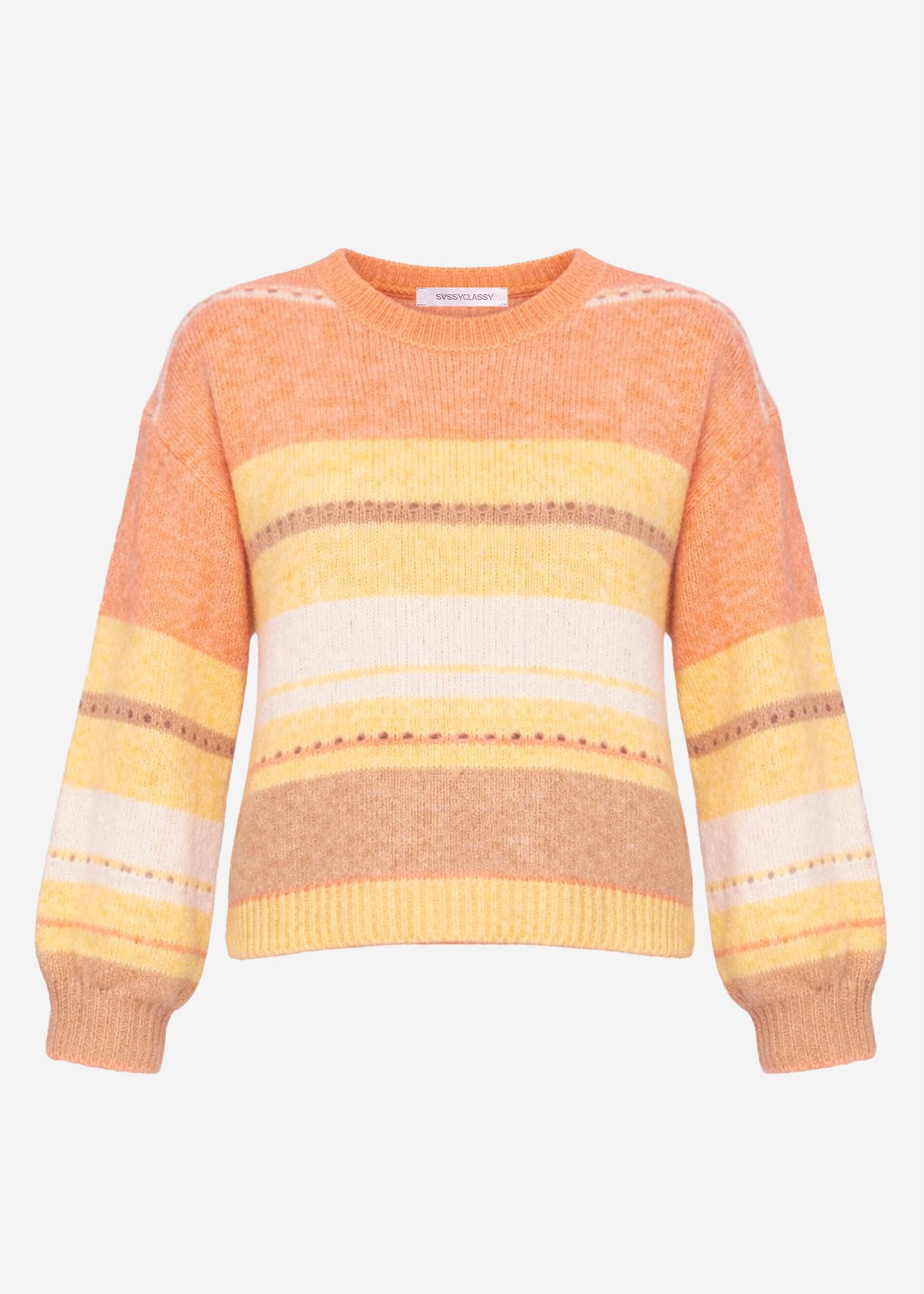 Gestreifter Pullover mit Loch-Strickmuster - gelb