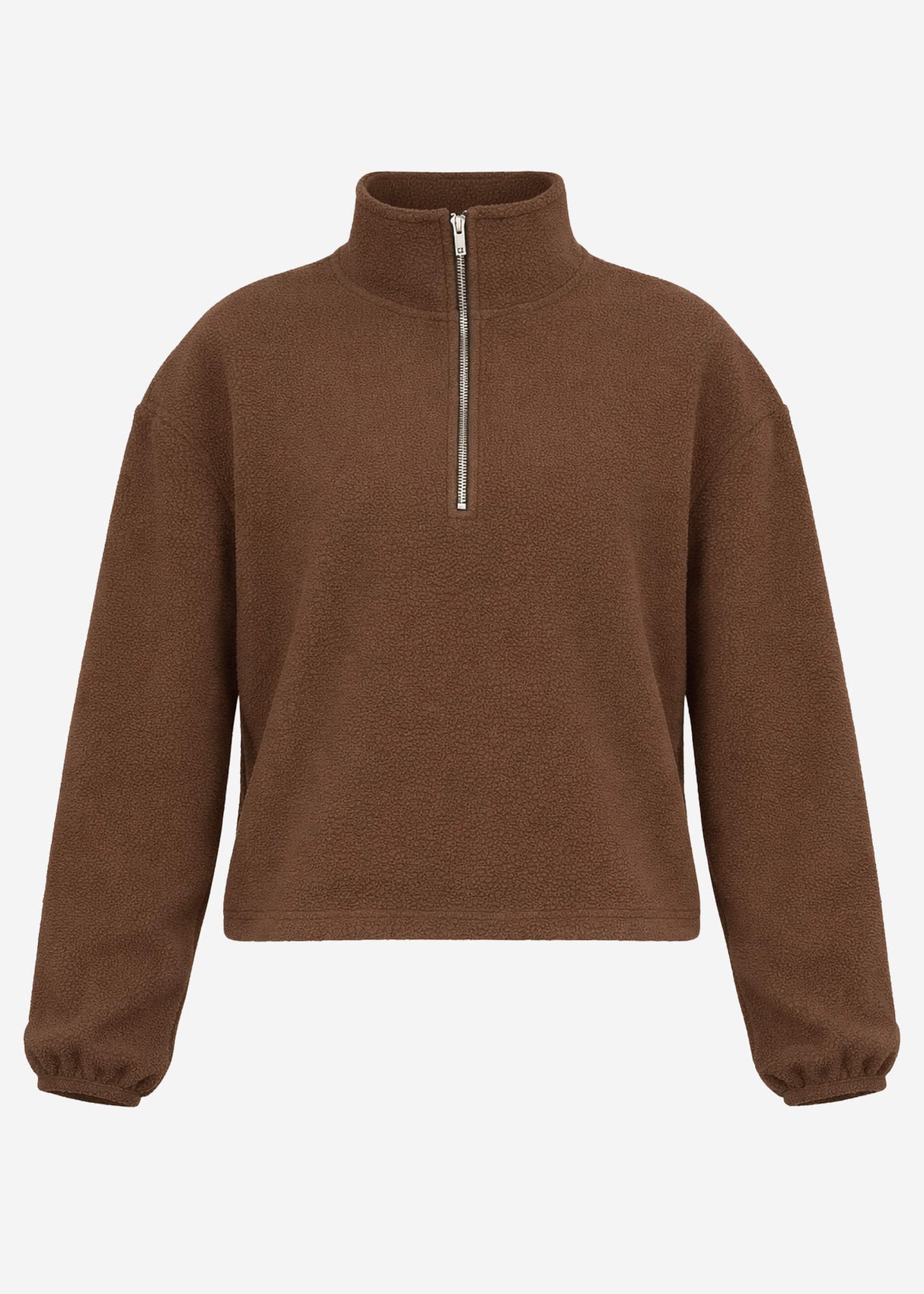 Oversize Fleece Sweatshirt mit Reißverschluss - braun