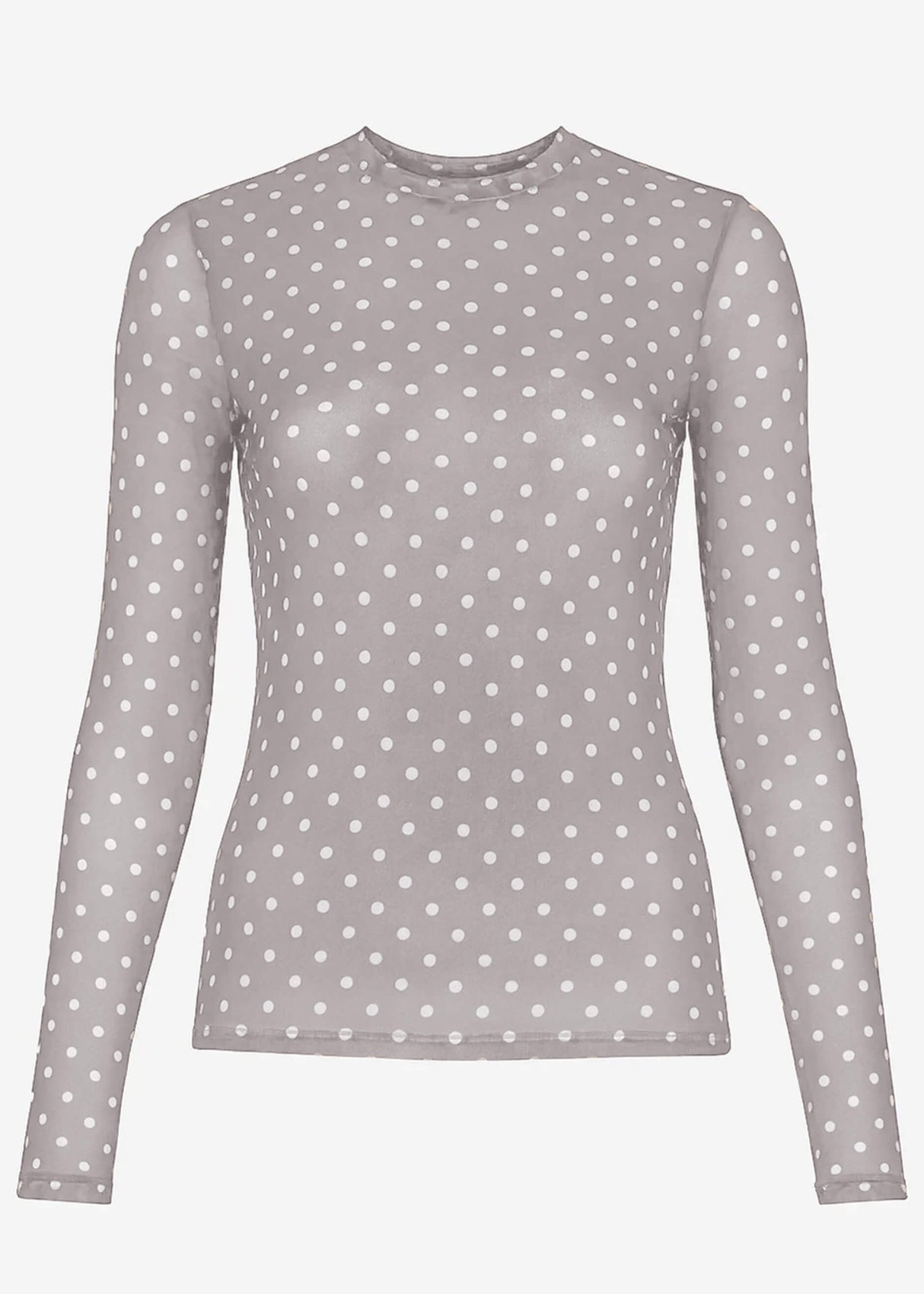 Mesh long-sleeved shirt with polka dots - grey
