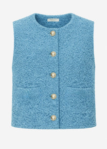 Bouclé-Weste mit Taschen - blau