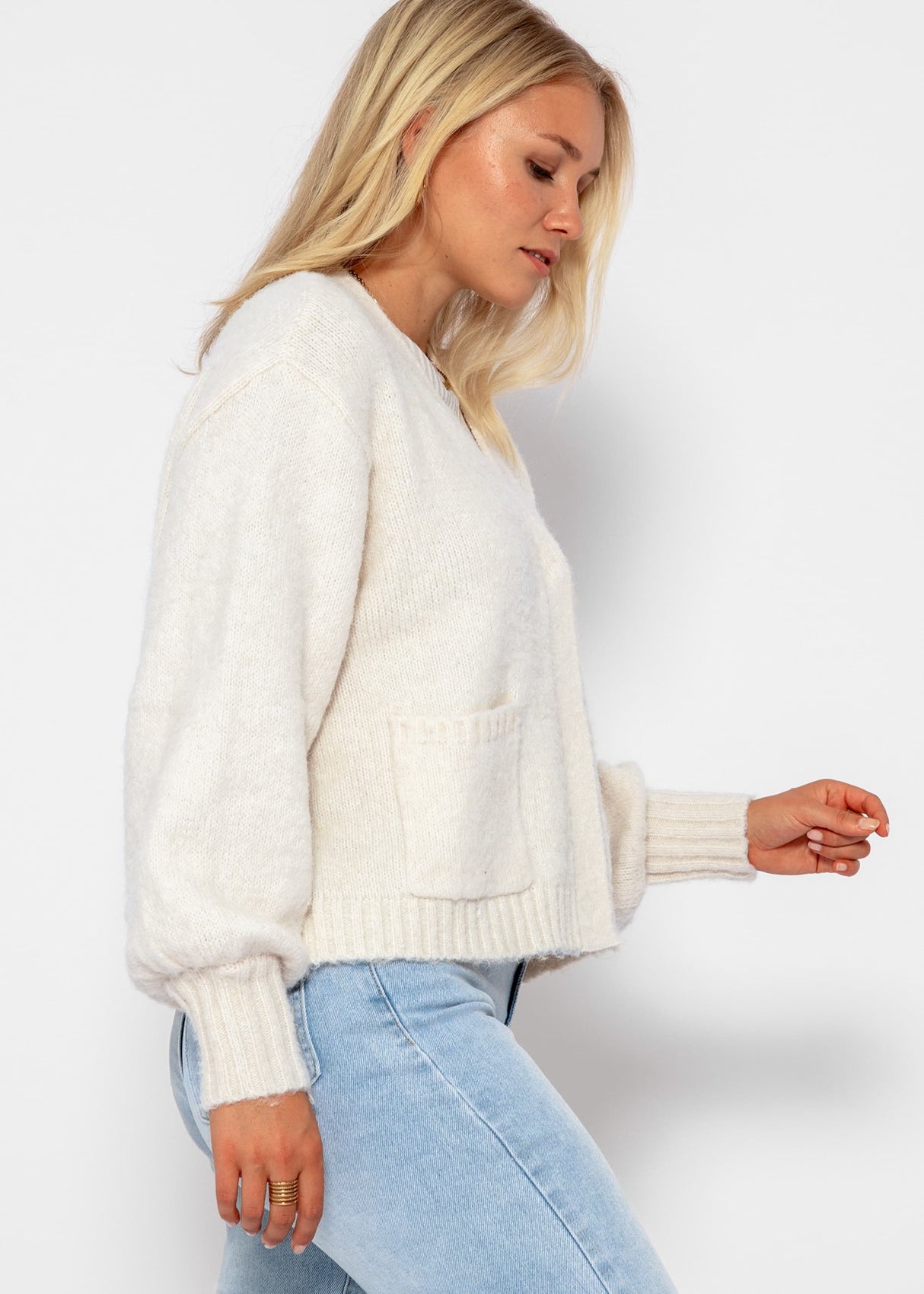 Cardigan with snap fasteners - off-white
