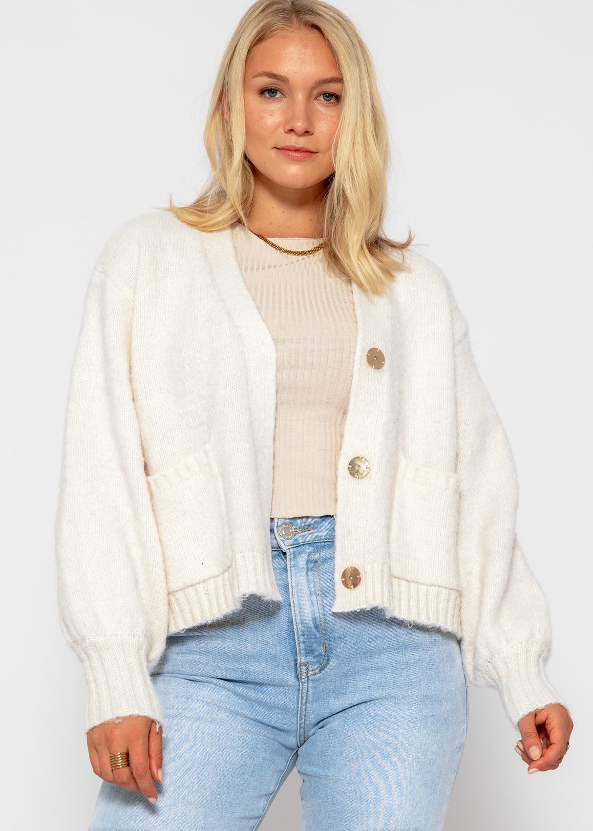 Cardigan with snap fasteners - off-white