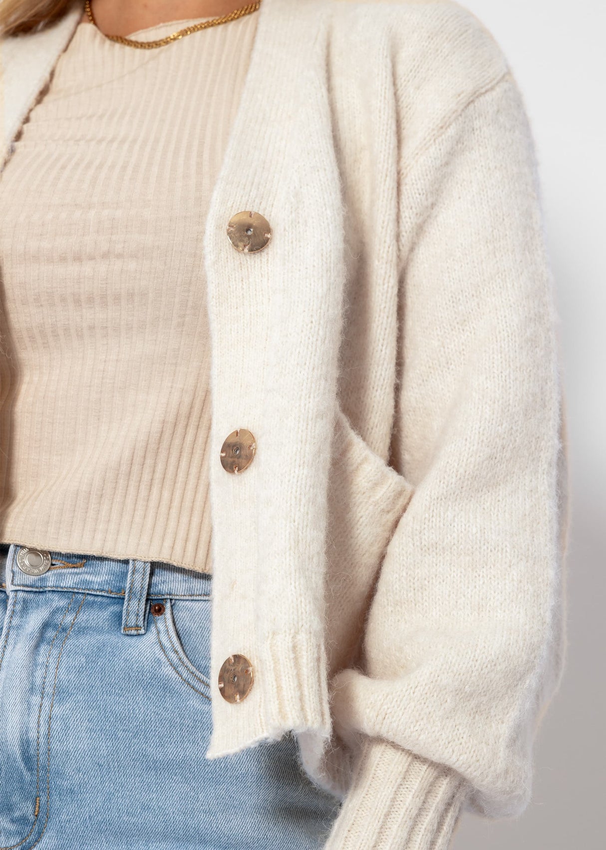 Cardigan with snap fasteners - off-white