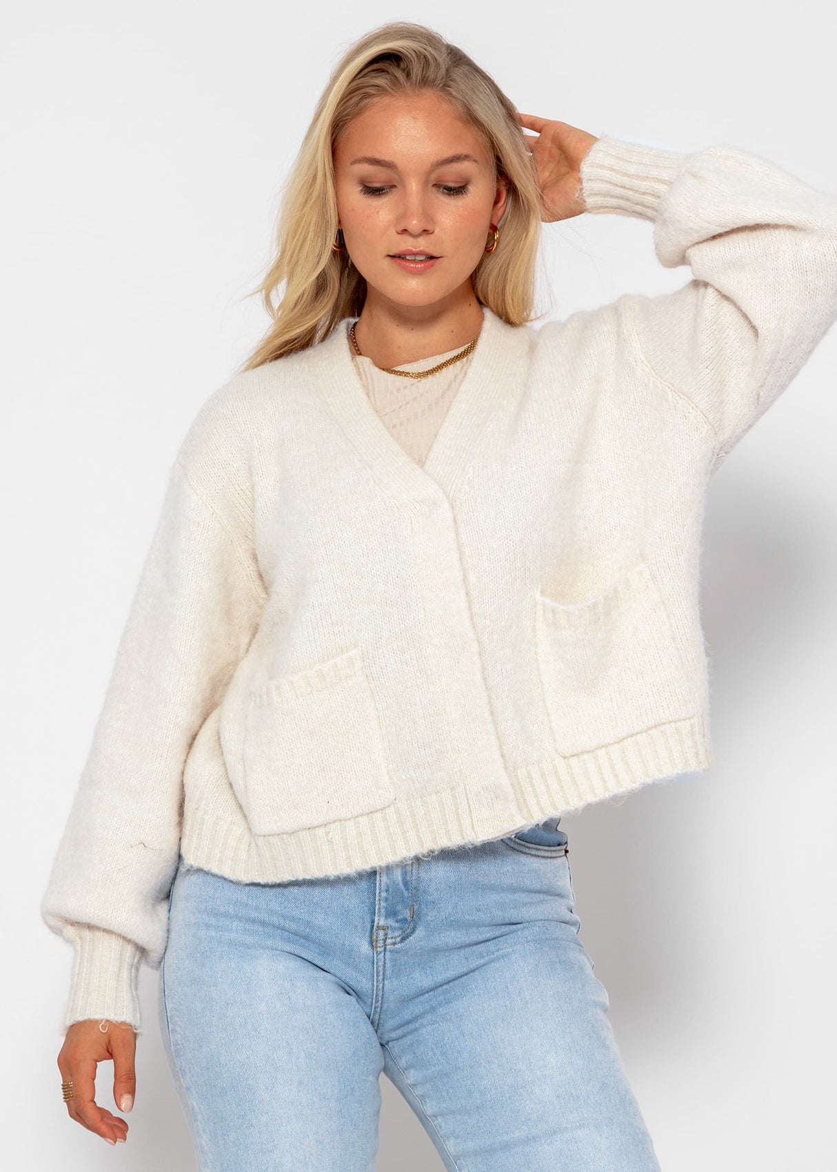 Cardigan with snap fasteners - off-white