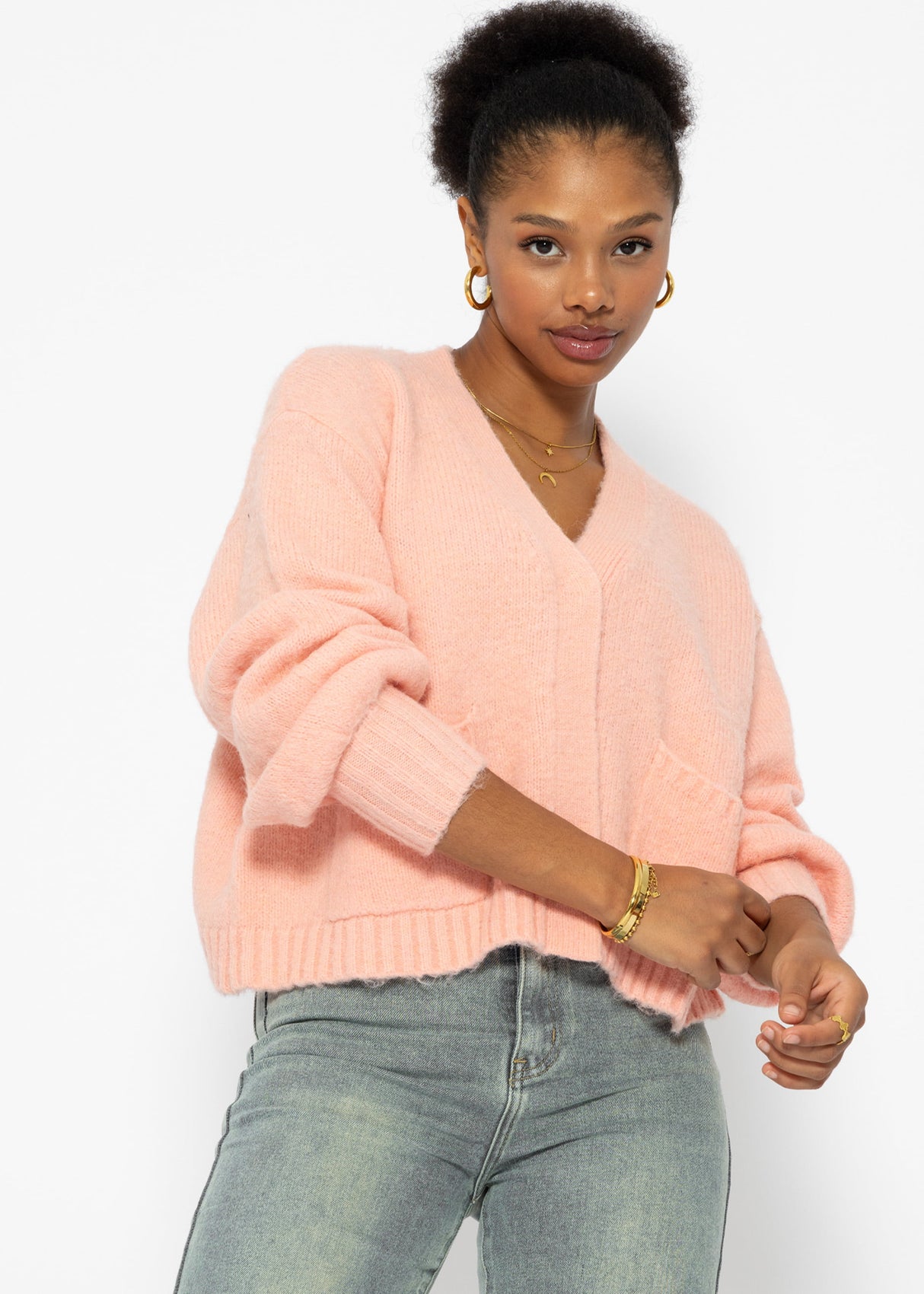 Cardigan with snap fasteners - pink