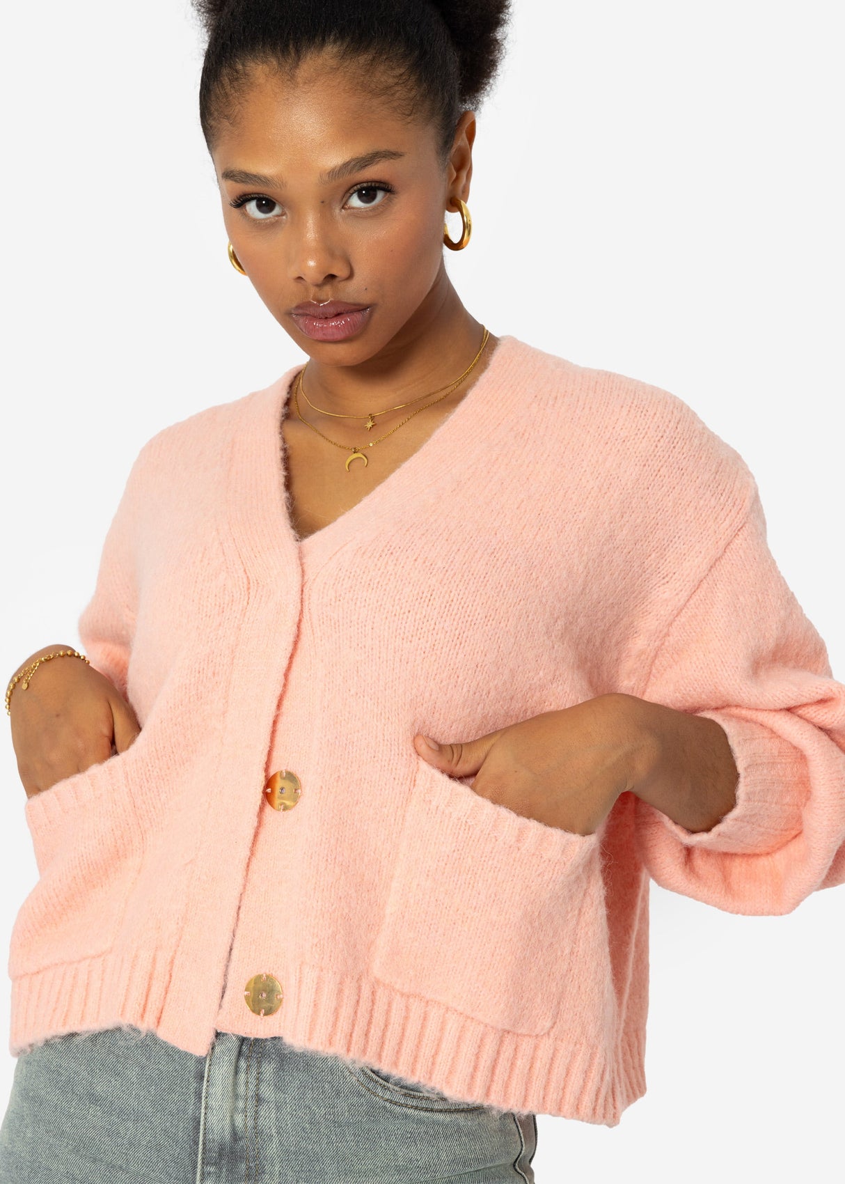 Cardigan with snap fasteners - pink
