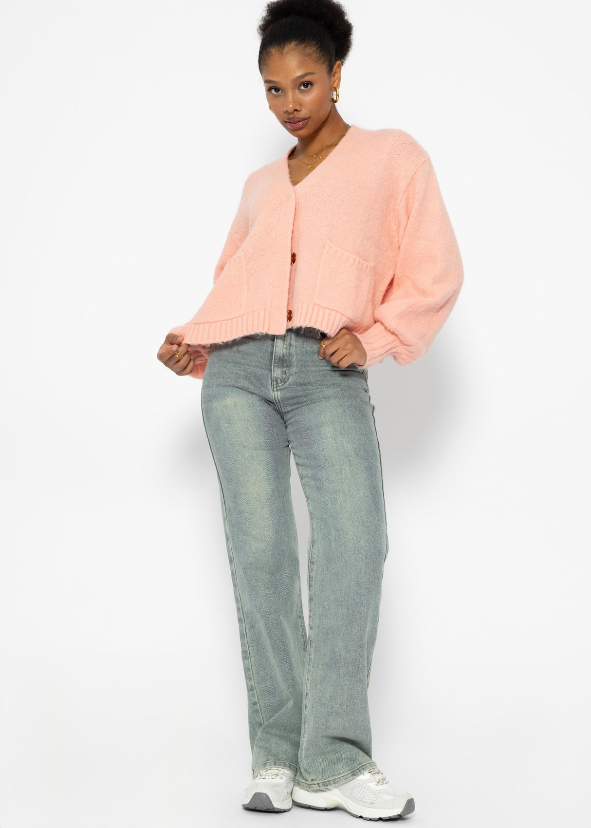 Cardigan with snap fasteners - pink