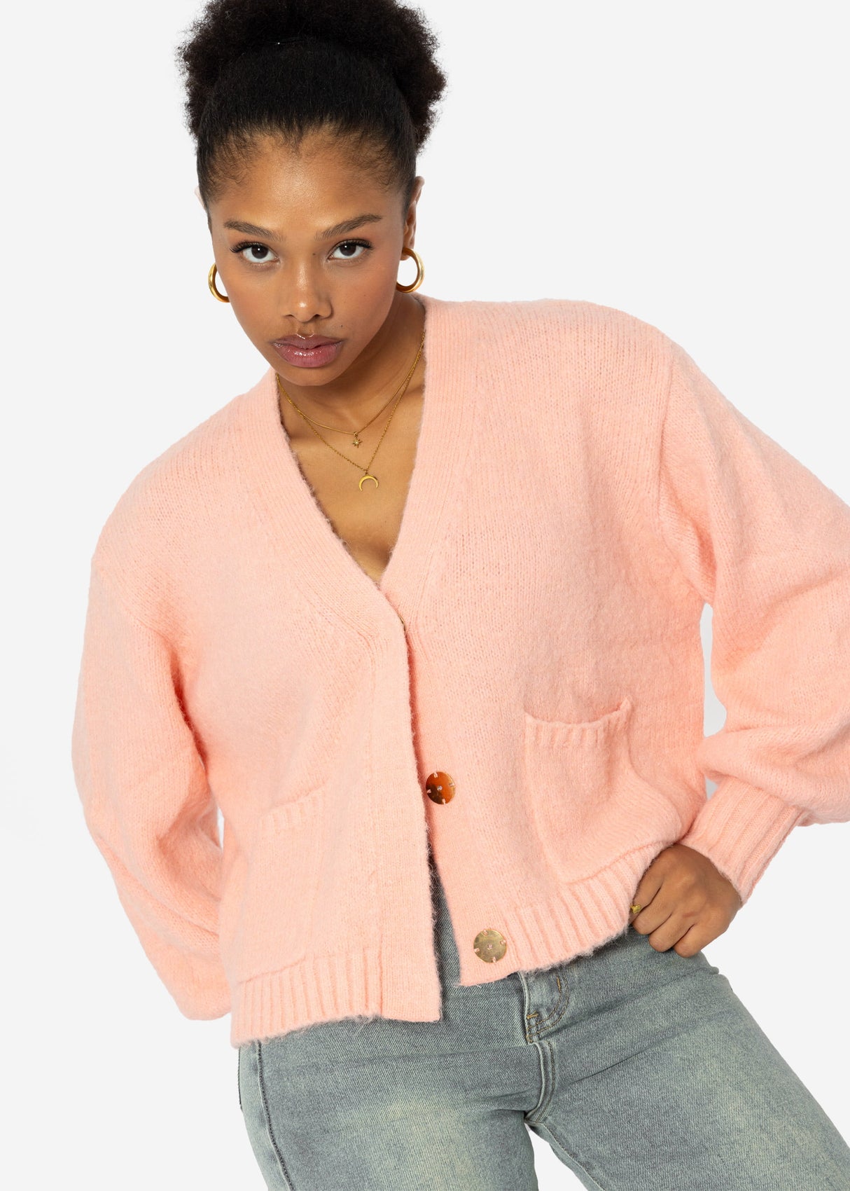 Cardigan with snap fasteners - pink