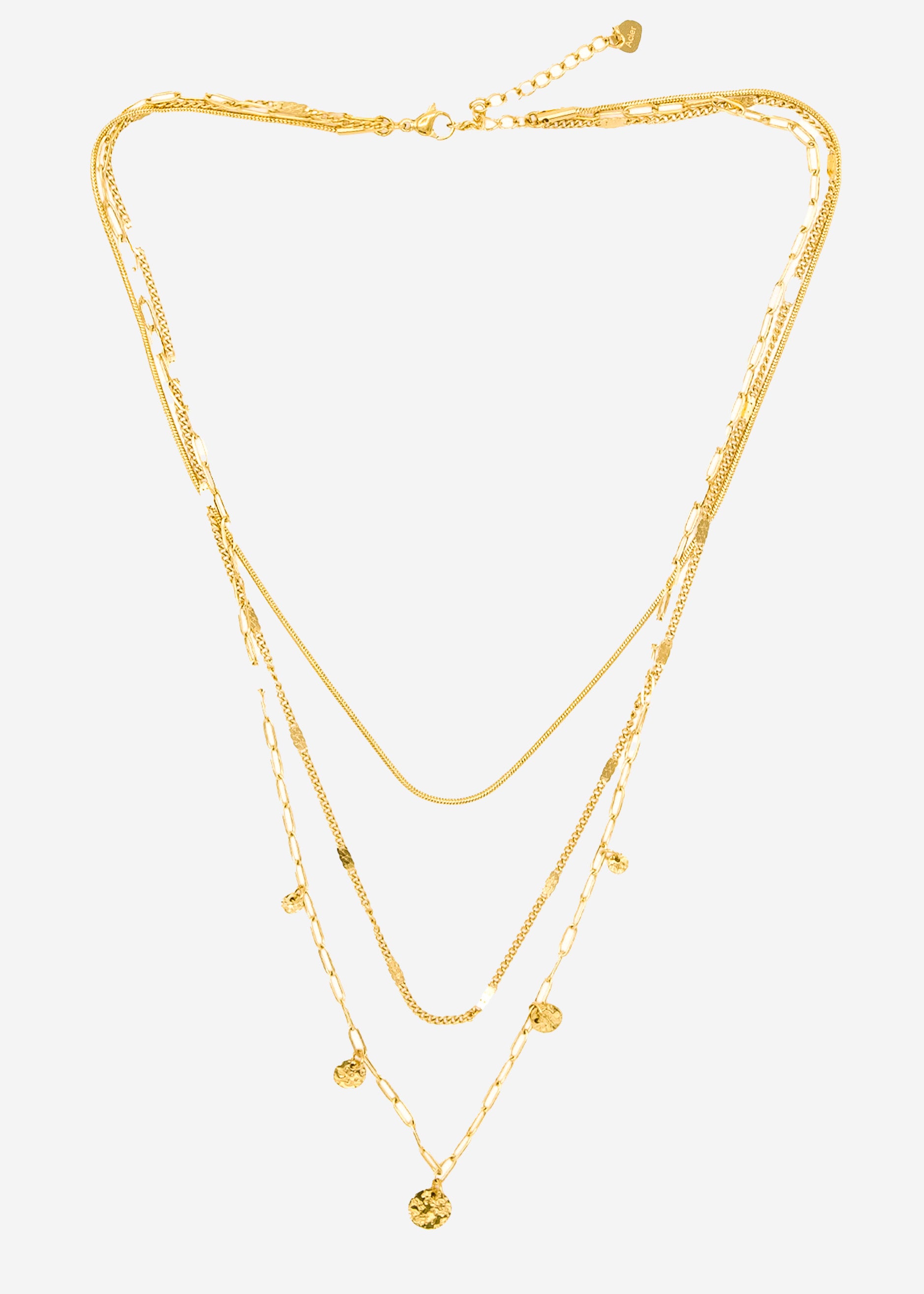 Triple necklace with plates - gold