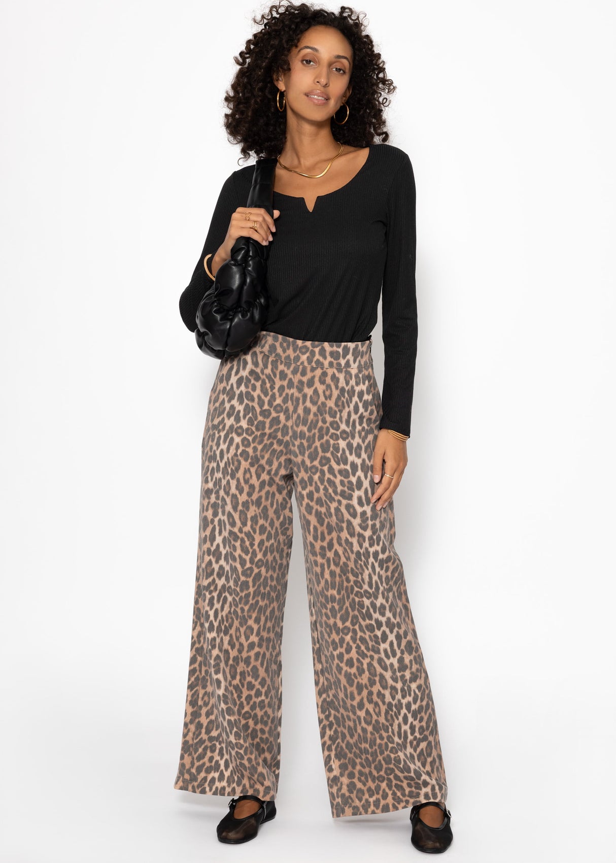 Ribbed long-sleeved shirt - black
