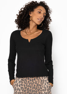 Ribbed long-sleeved shirt - black